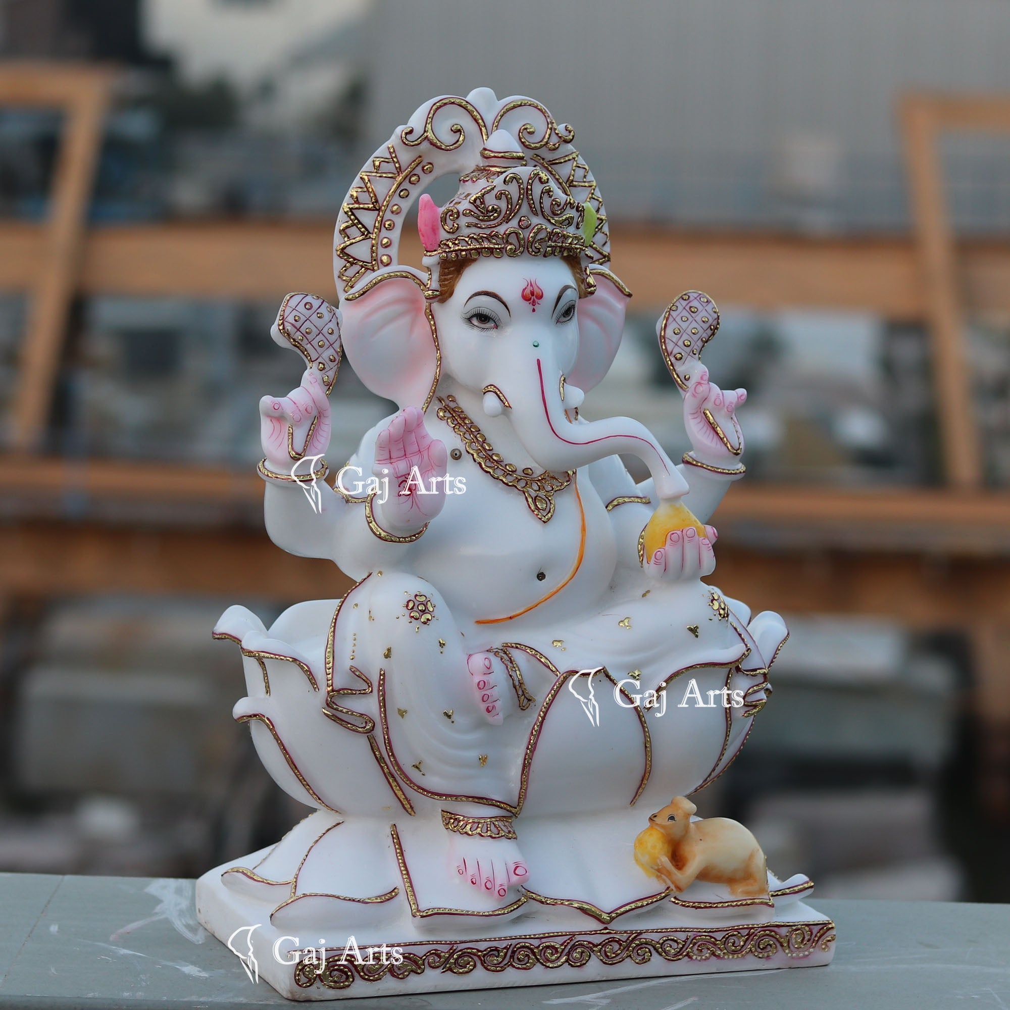 White Marble Ethiopia Ganesh Idol | 18 Inch