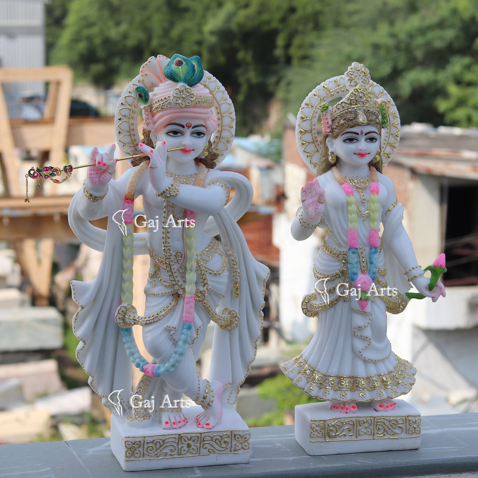 White Marble Ethiopia Radha Krishna Statue | 24 Inch