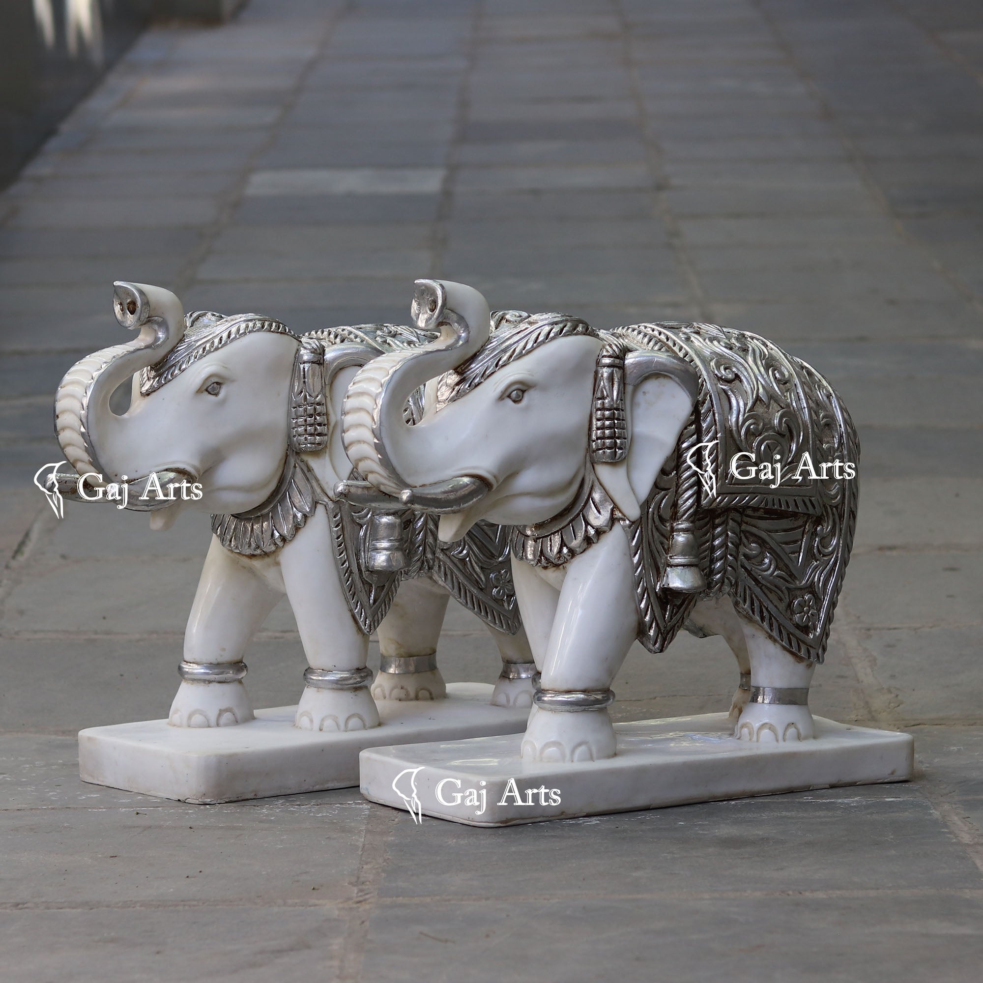 White Marble Korean Silver Elephant Statue | 24 Inch