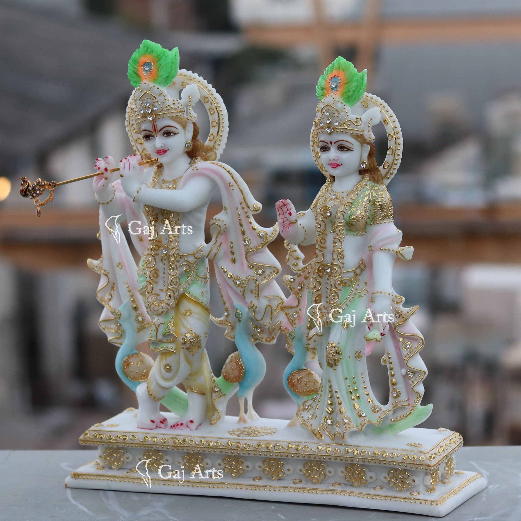 White Marble Ethiopia Radha Krishna Jodi Idol | 15 Inch
