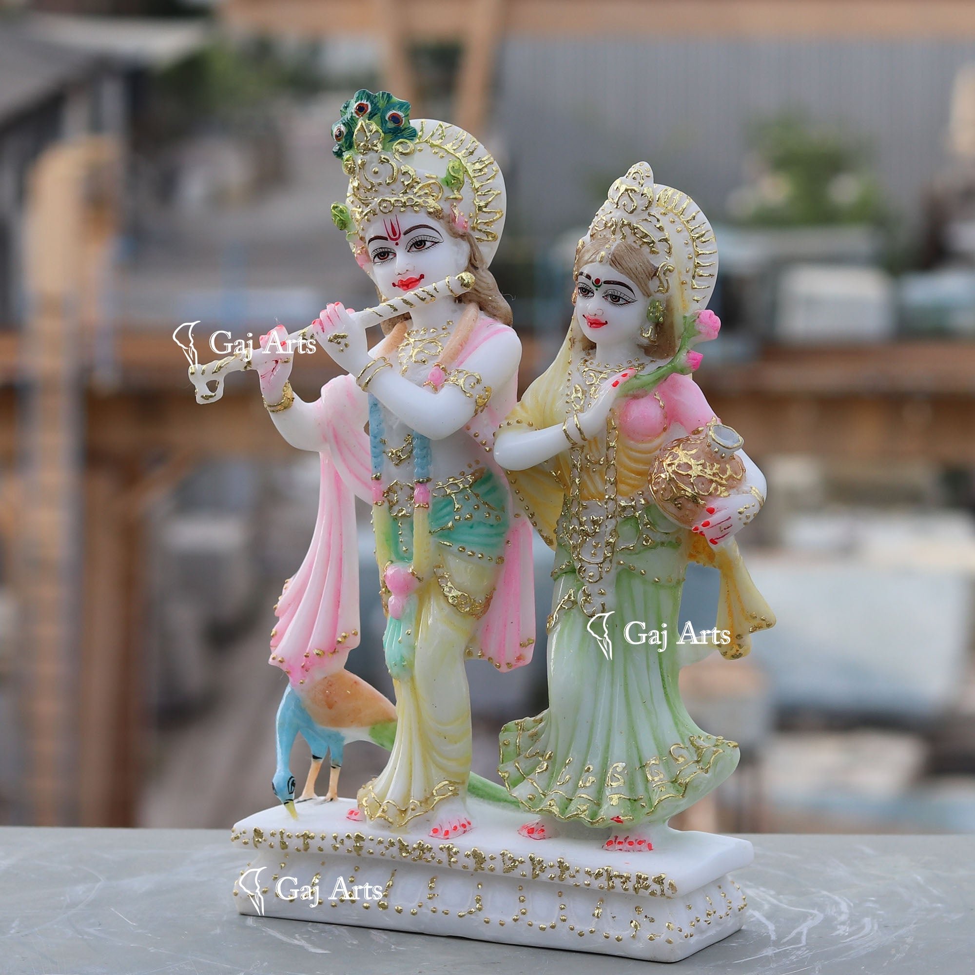White Marble Ethiopia Radha Krishna Jodi Idol | 12 Inch