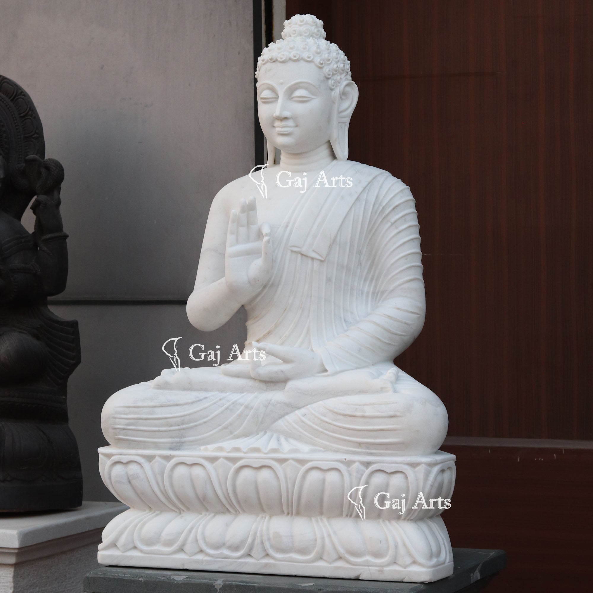 White Marble Sitting Buddha Statue | 48 Inch