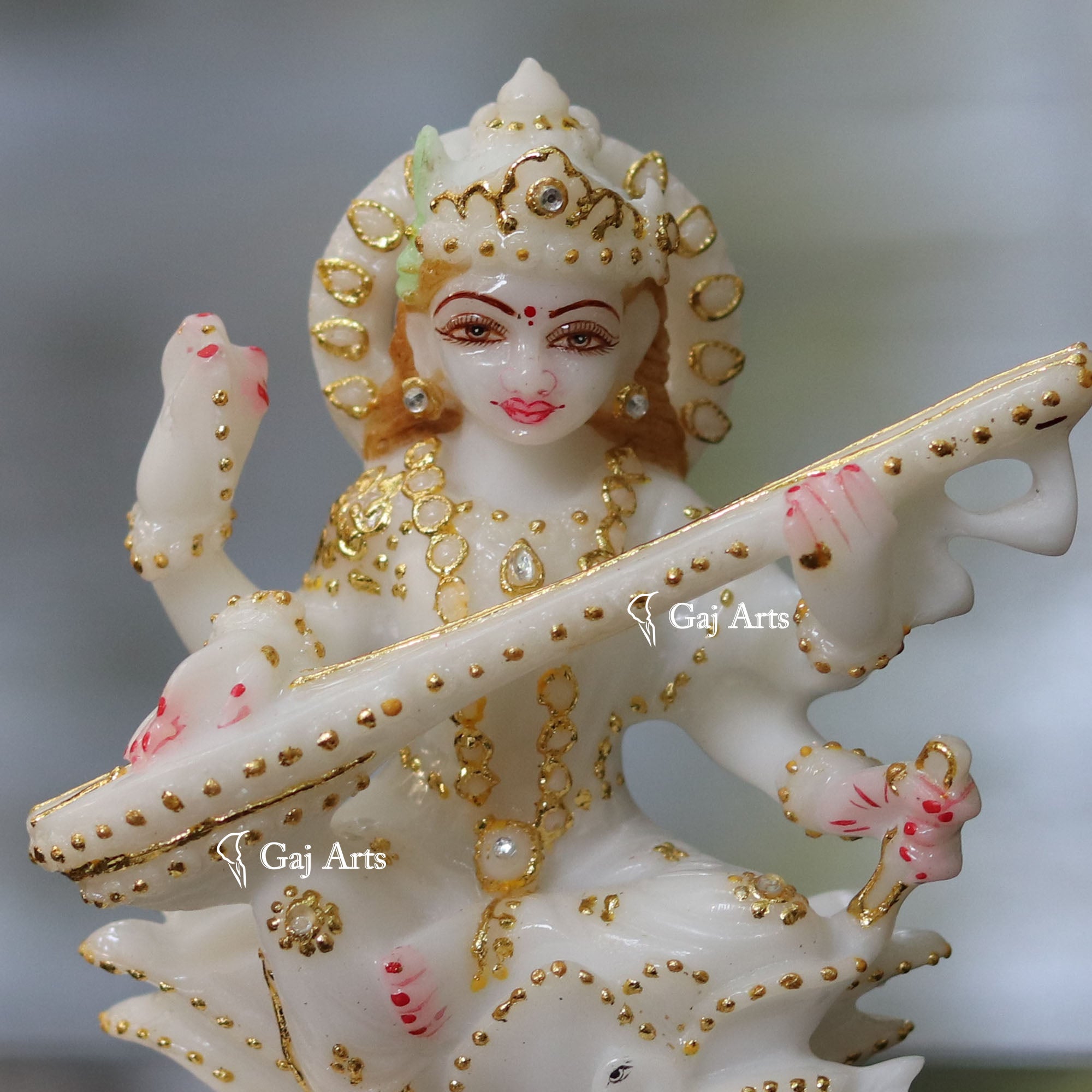 White Marble Saraswati Maa Idol | 6 Inch