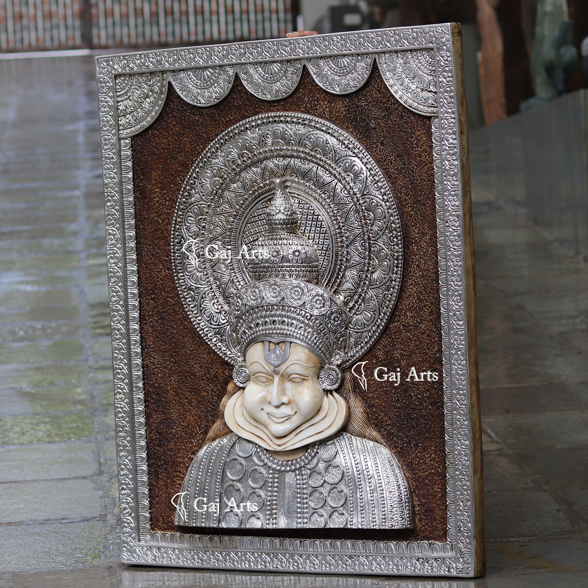 Antique Finish Kathakali Wall Panel Silver Art | 48 Inch