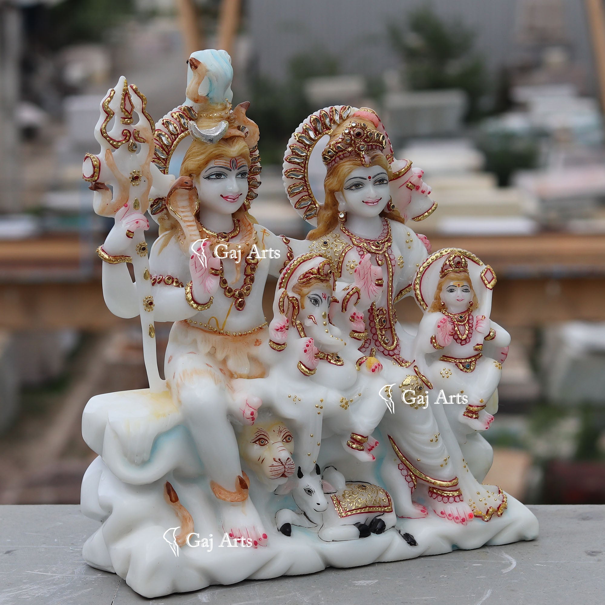 White Ethiopia Marble Shiv Parivar Statue | 12 Inch
