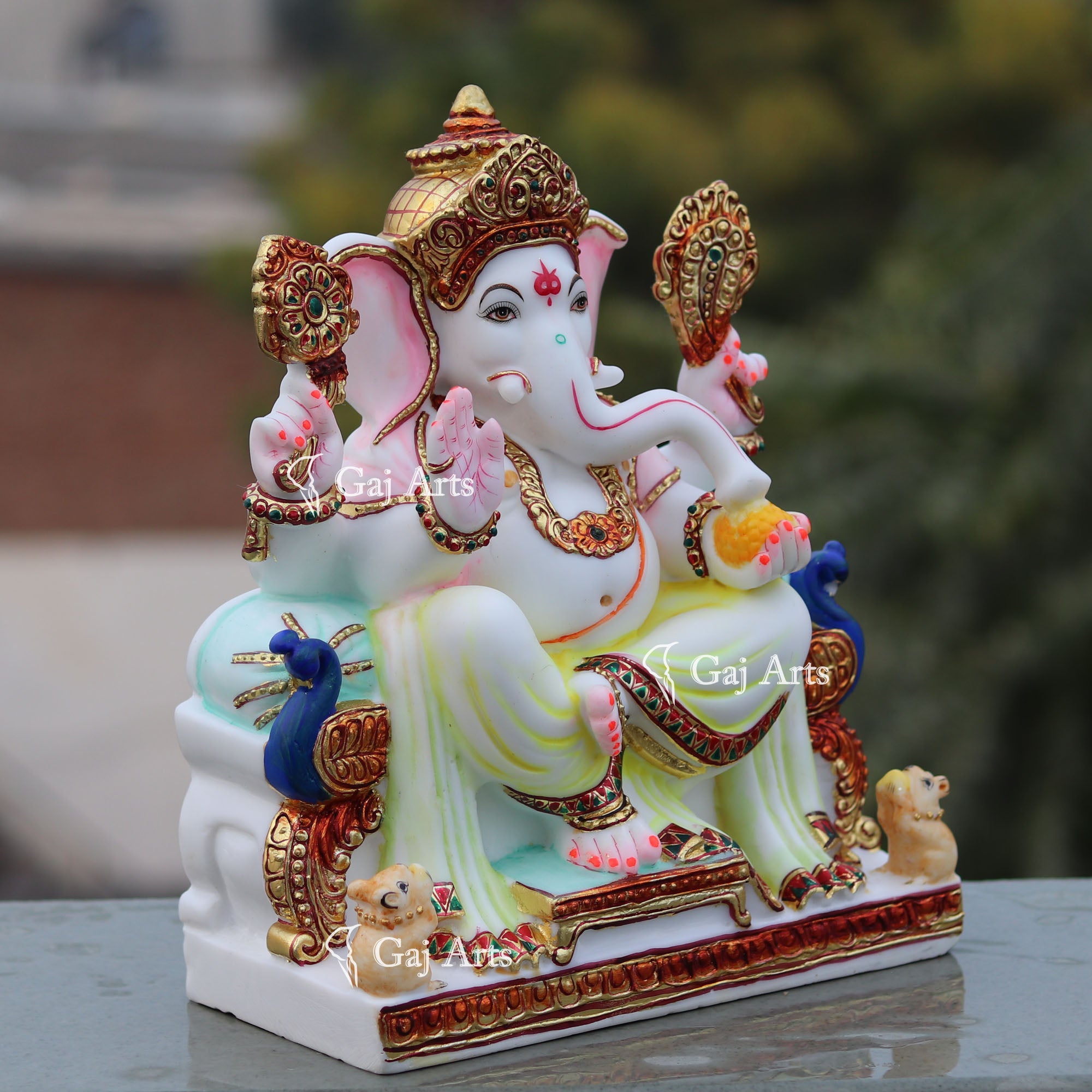 White Marble Ethiopia Ganesh Idol | 12 Inch