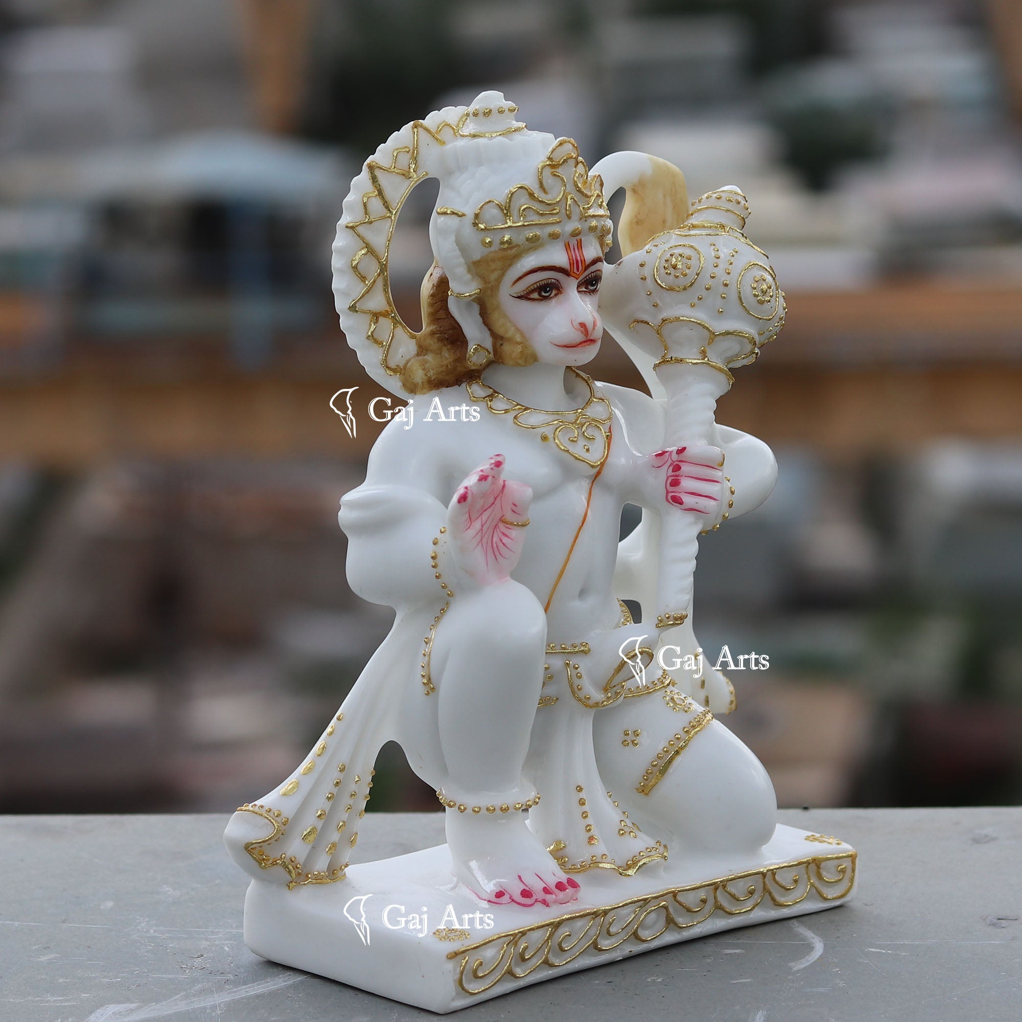 White Ethiopia Marble Hanuman Ji Idol | 9 Inch