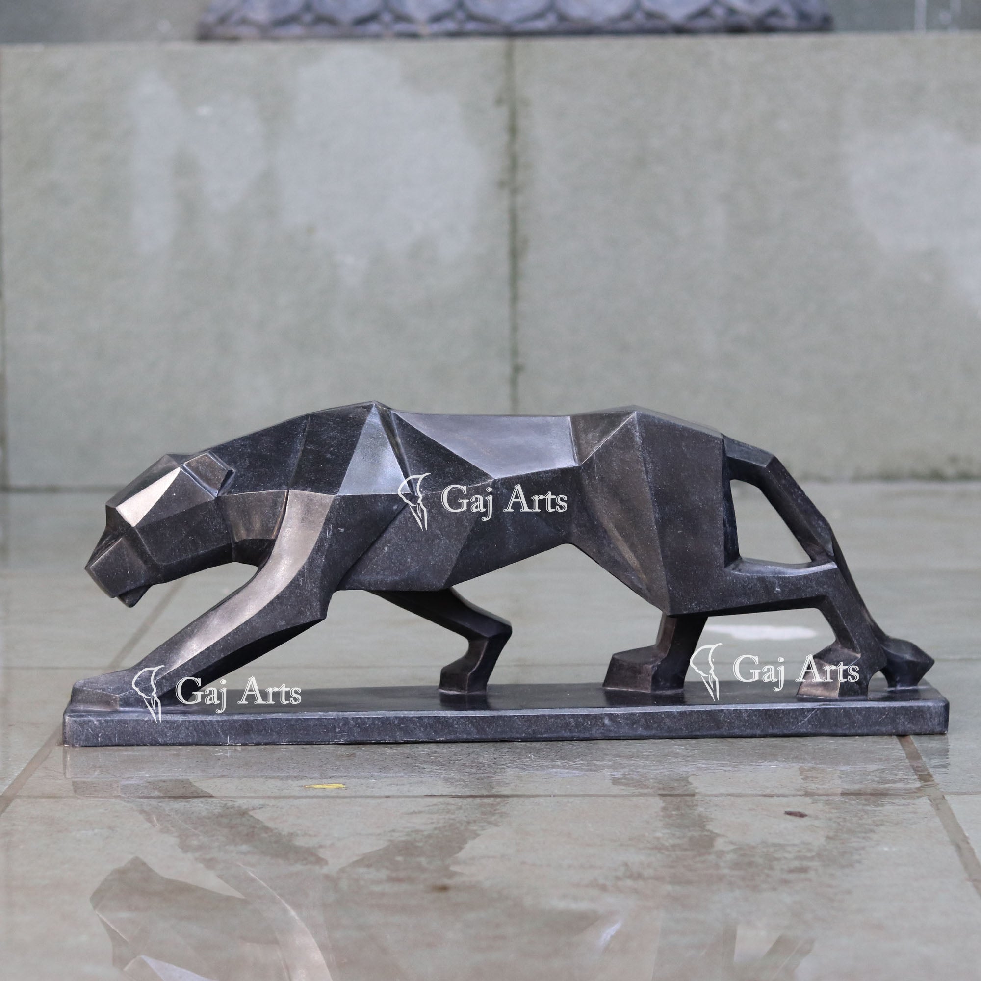 Handcrafted Black Marble Panther Statue | 24 Inch