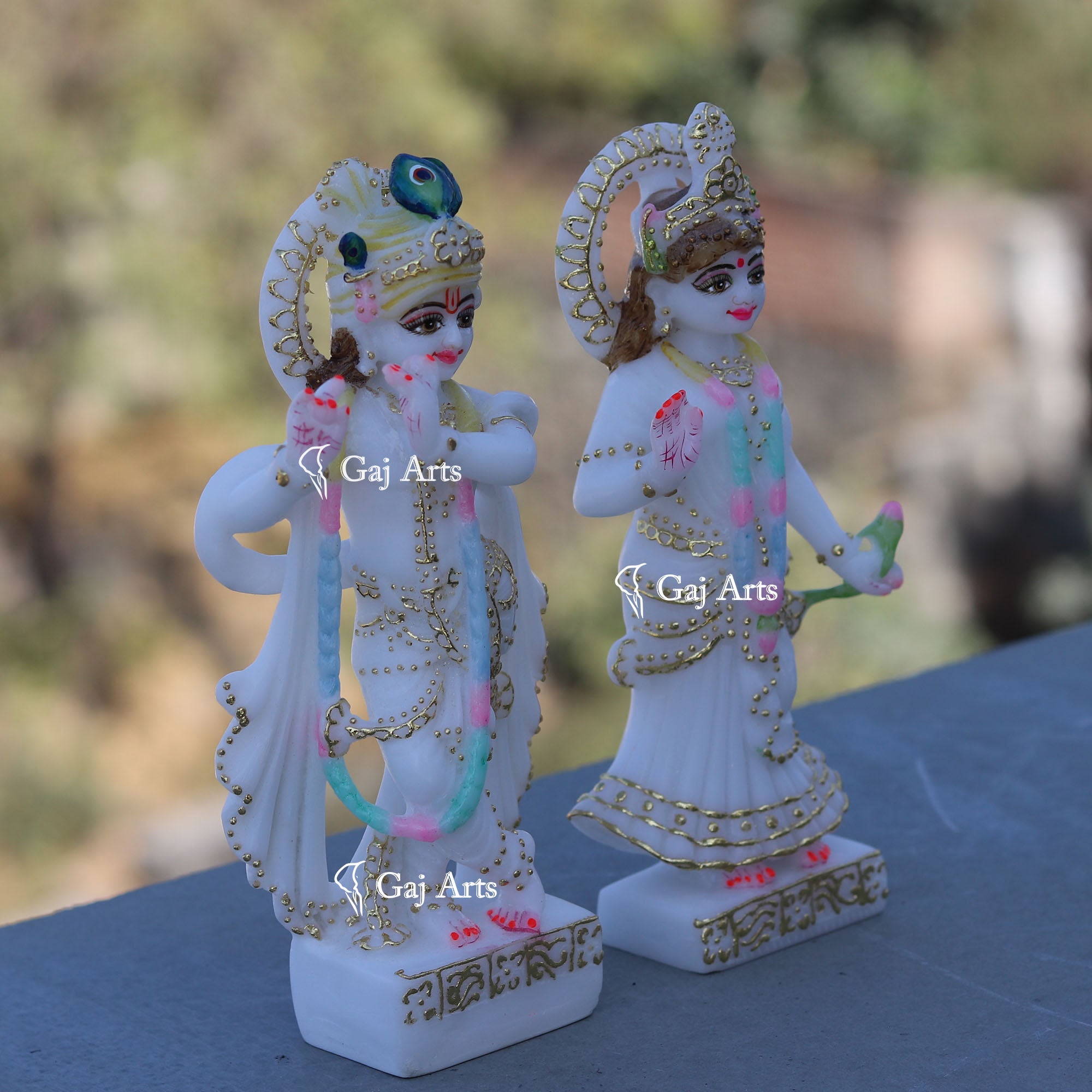 Gold Marble Radha Krishna Idol | 7 Inch