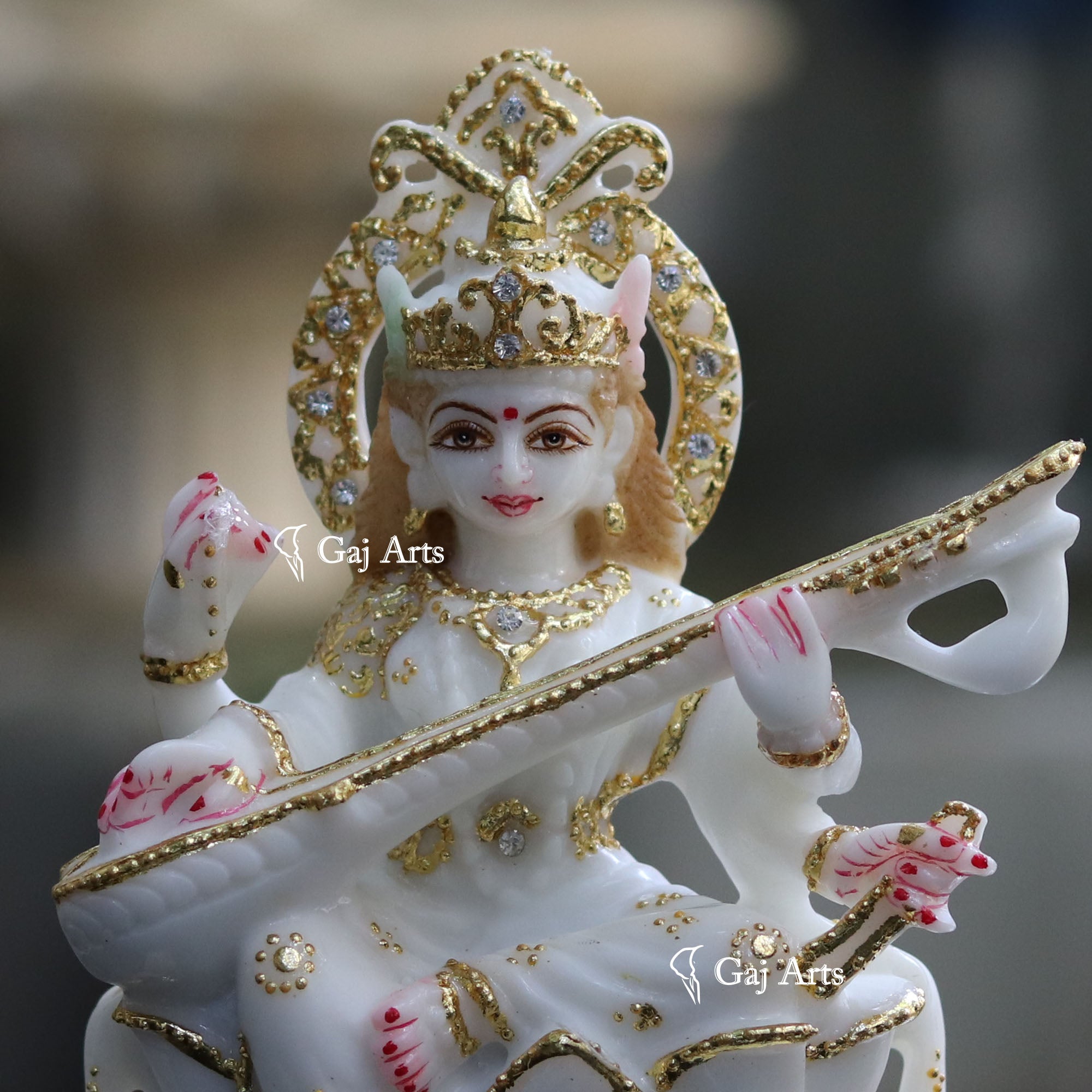 White Marble Saraswati Maa Statue | 8 Inch