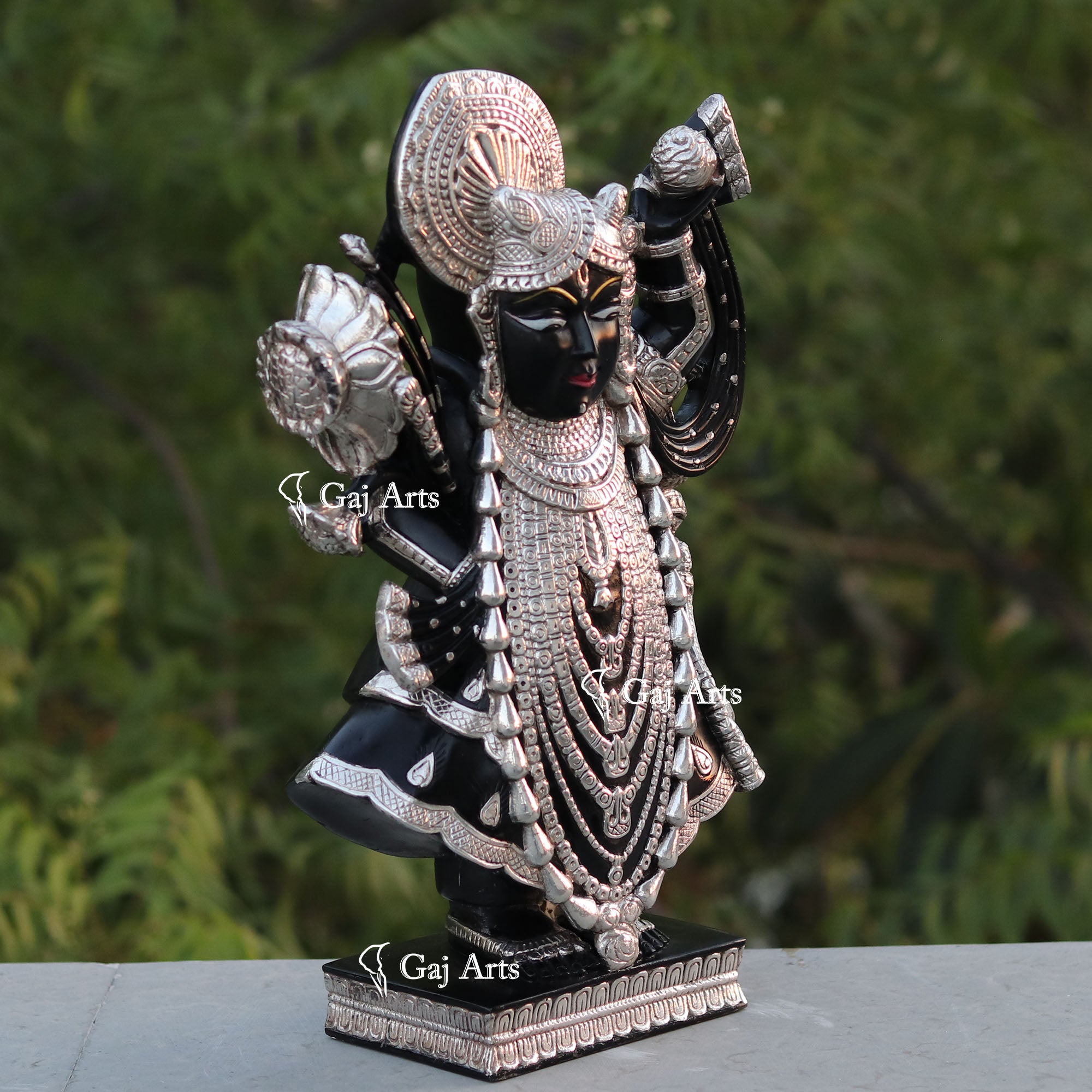 Black Marble Shreenath Ji Statue | 15 Inch
