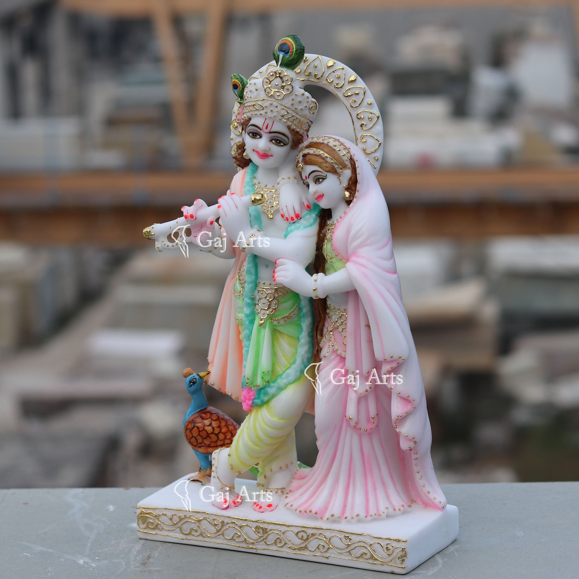 White Marble Ethiopia Radha Krishna Jodi Statue | 15 Inch