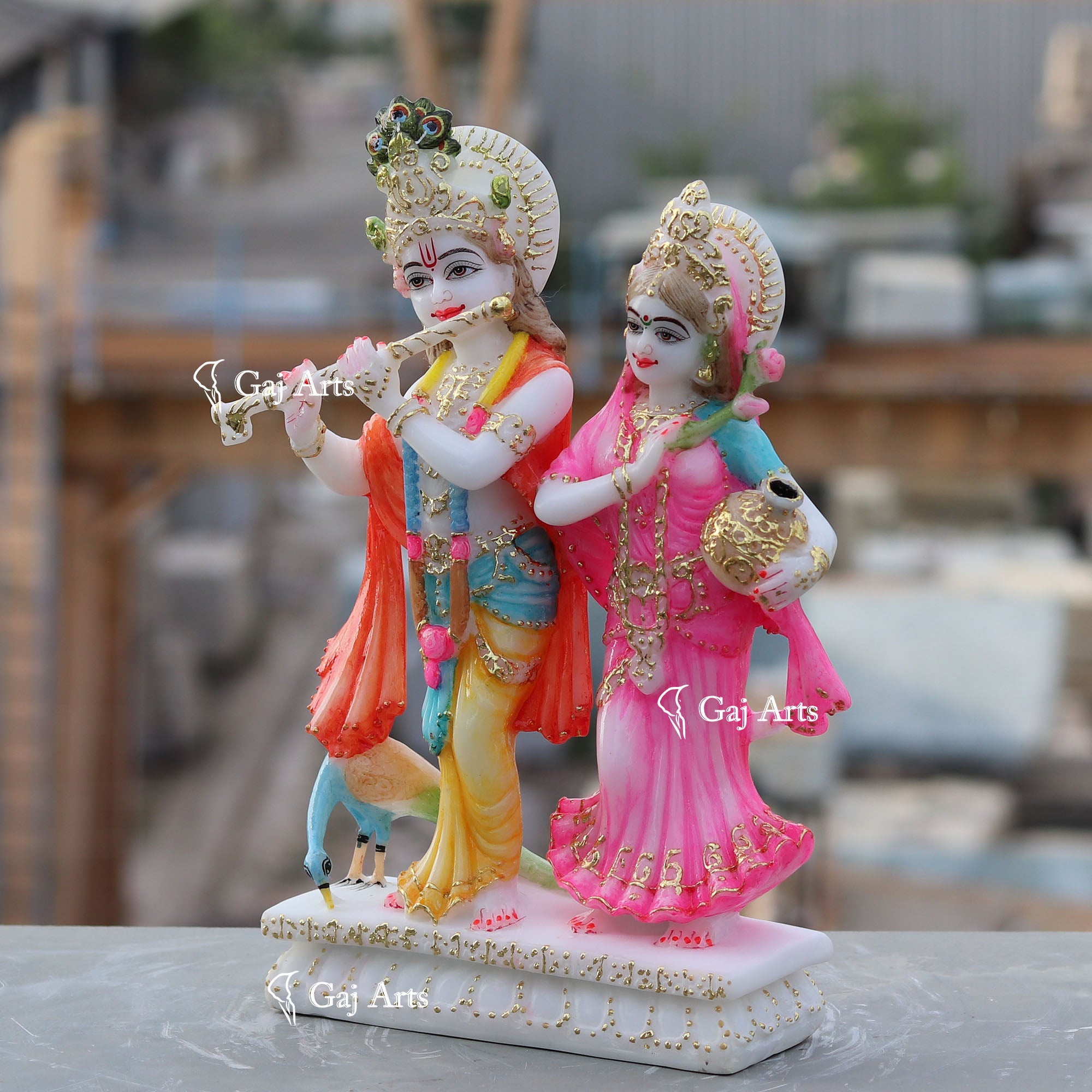 White Marble Ethiopia Radha Krishna Jodi Idol | 12 Inch
