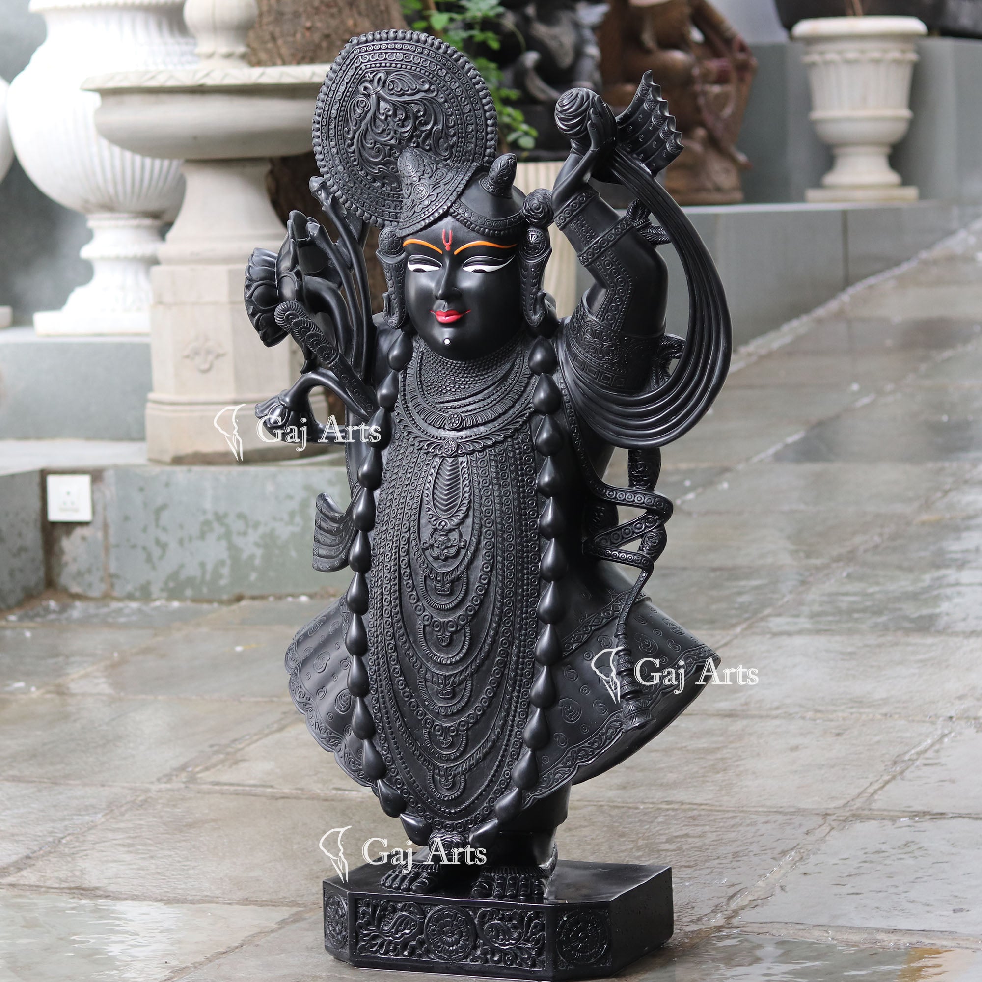 Elegant Black Marble Shreenath Ji Statue | 48 Inch