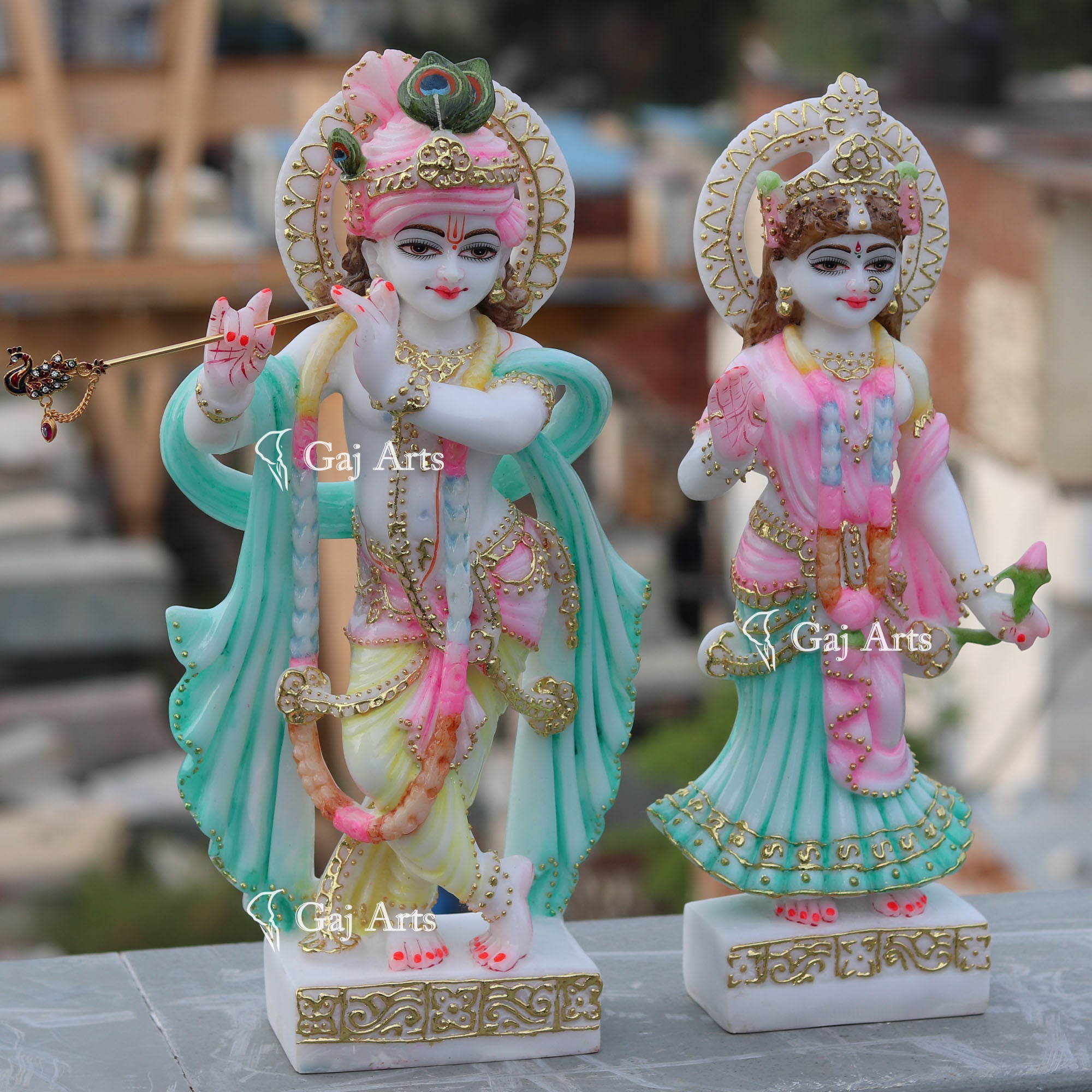 White Ethiopia Marble Radha Krishna Idol | 15 Inch