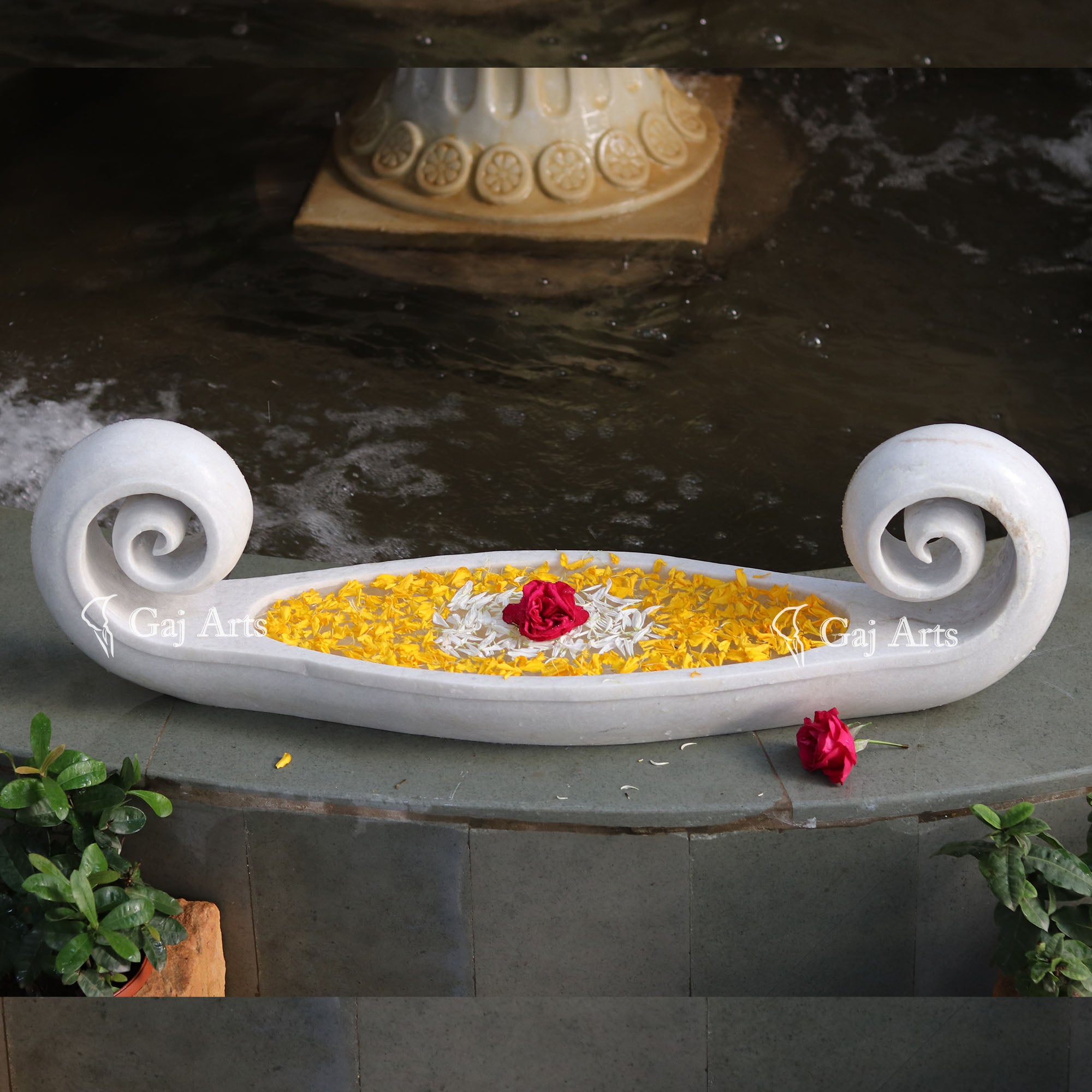 White Marble Boat Bowl | 36 Inch