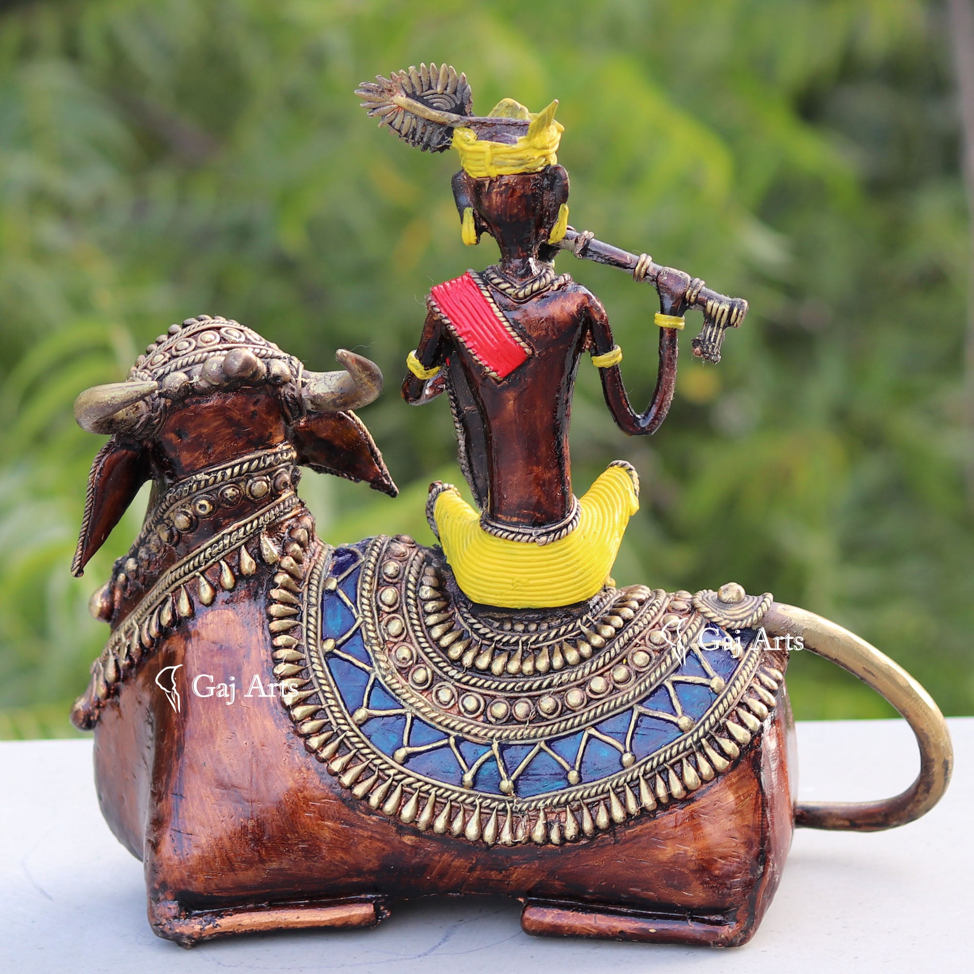 Bastar Dhokra Art Krishna Riding Sculpture | 8 Inch