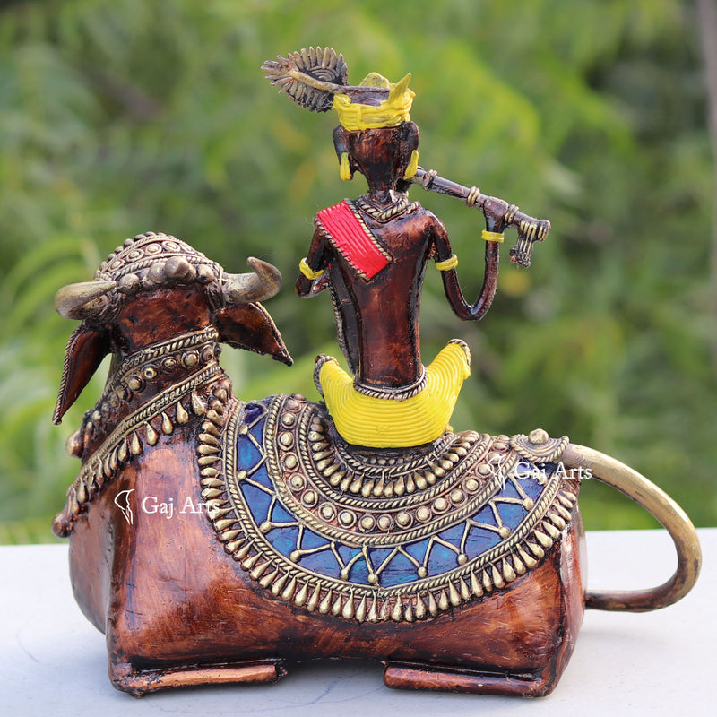 Bastar Dhokra Art Krishna Riding 8"