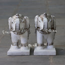 White Marble Korean Silver Elephant Statue | 18 Inch