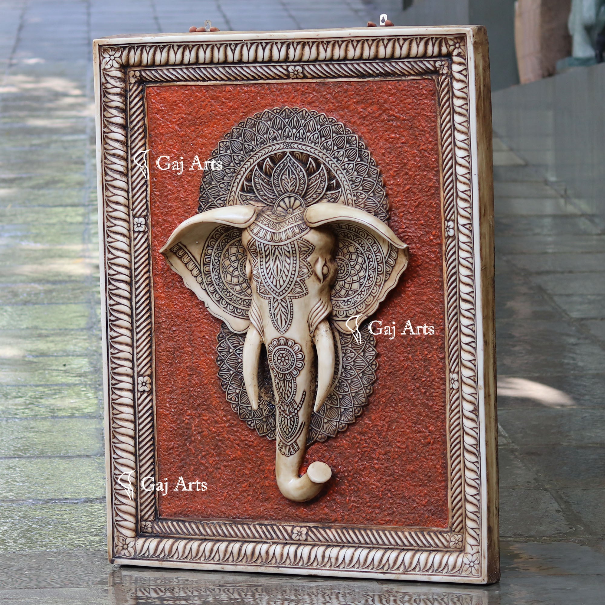 Antique Finish Elephant Face Wall Panel  | 48 Inch