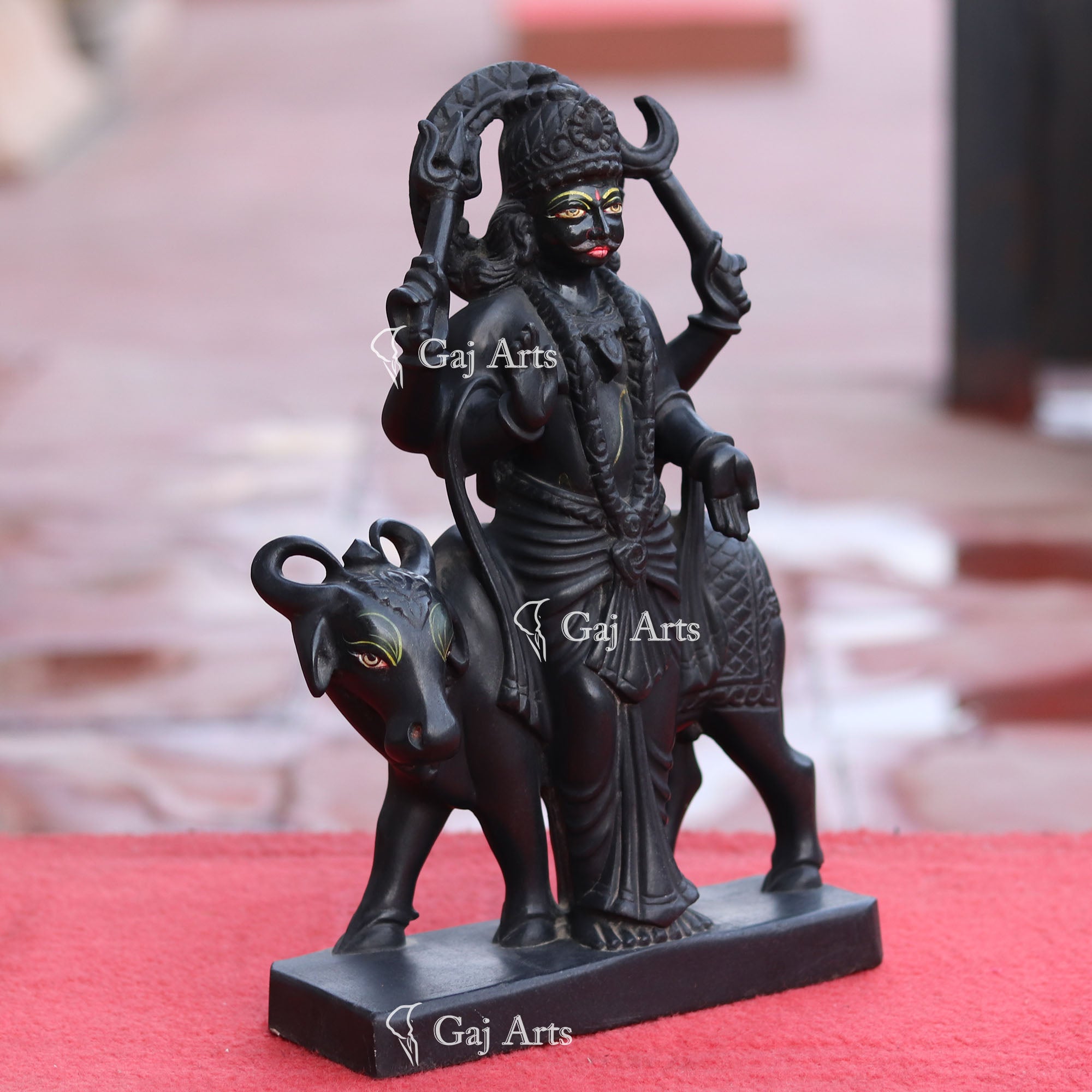 Rajasthan Black Marble Shani Dev Statue with Buffalo | 12 Inch