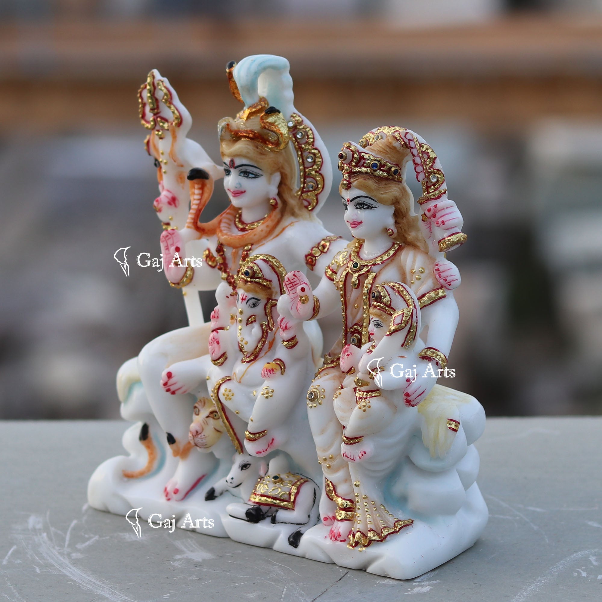 White Marble Shiv Parivar Idol | 7 Inch