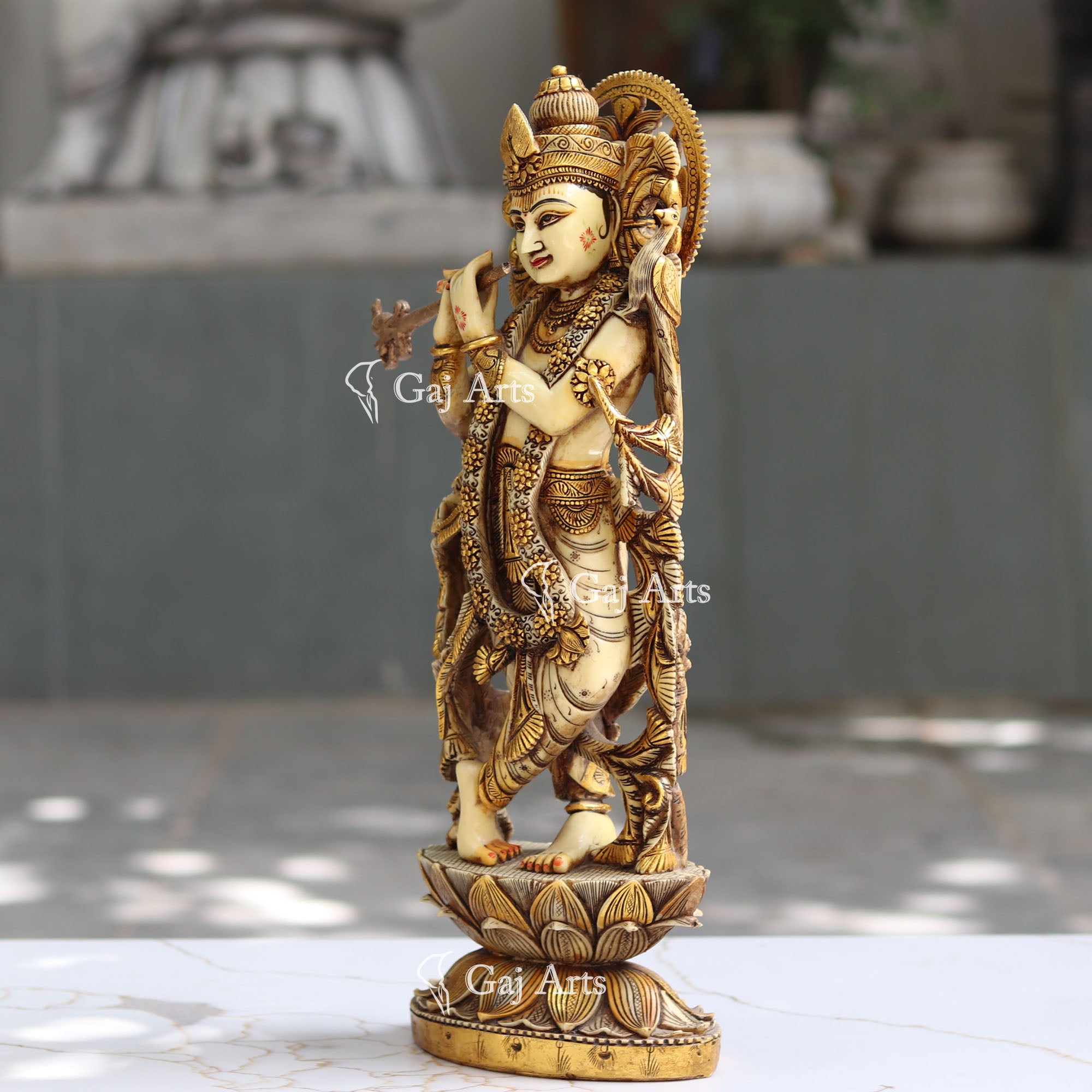 Marble Powder Antique Finish Krishna Statue | 21 Inch