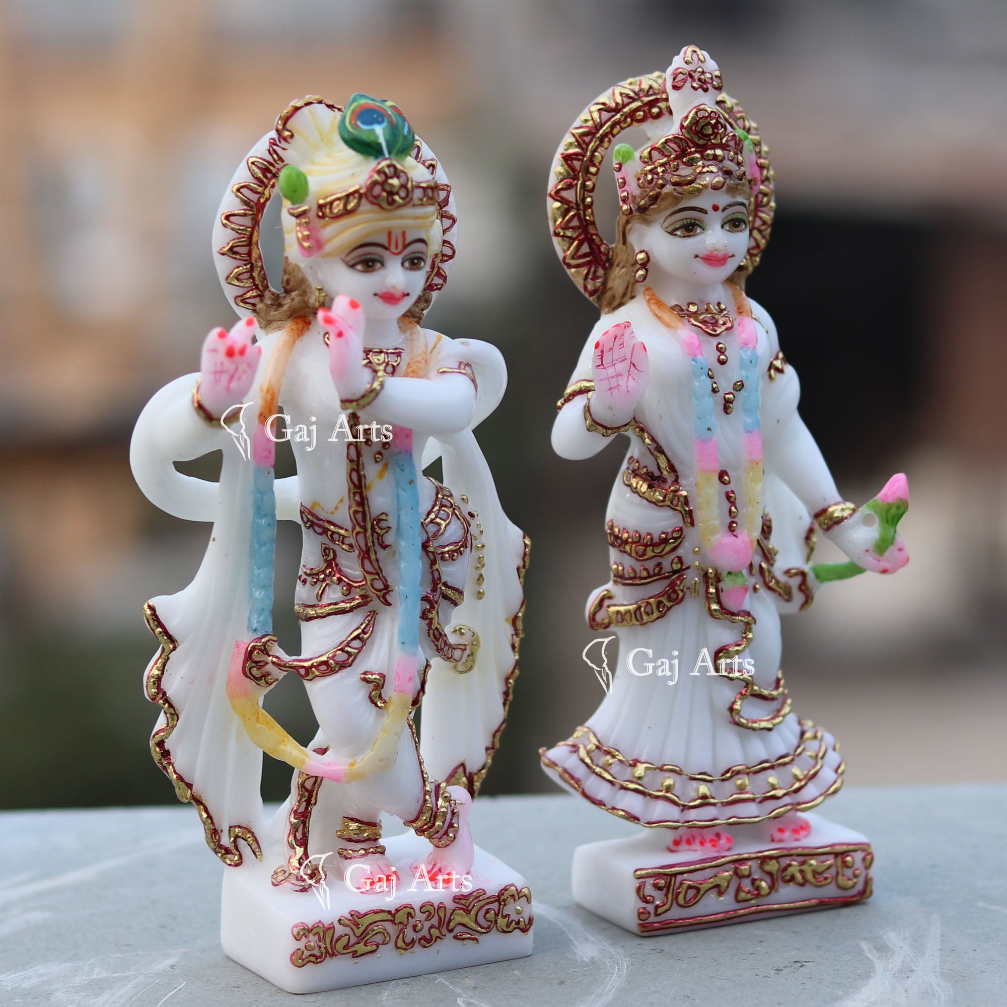 Standing Marble Radha Krishna Idol | 7 Inch