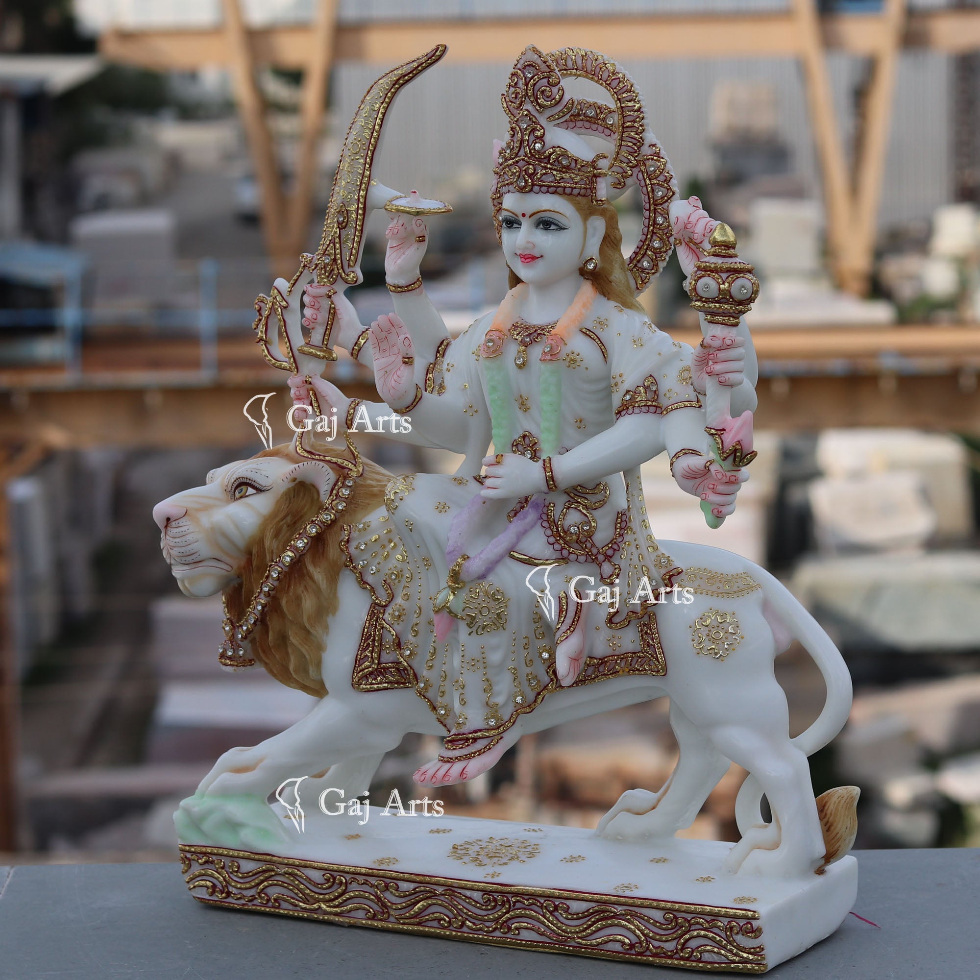 White Marble Durga Mata Idol | 18 Inch