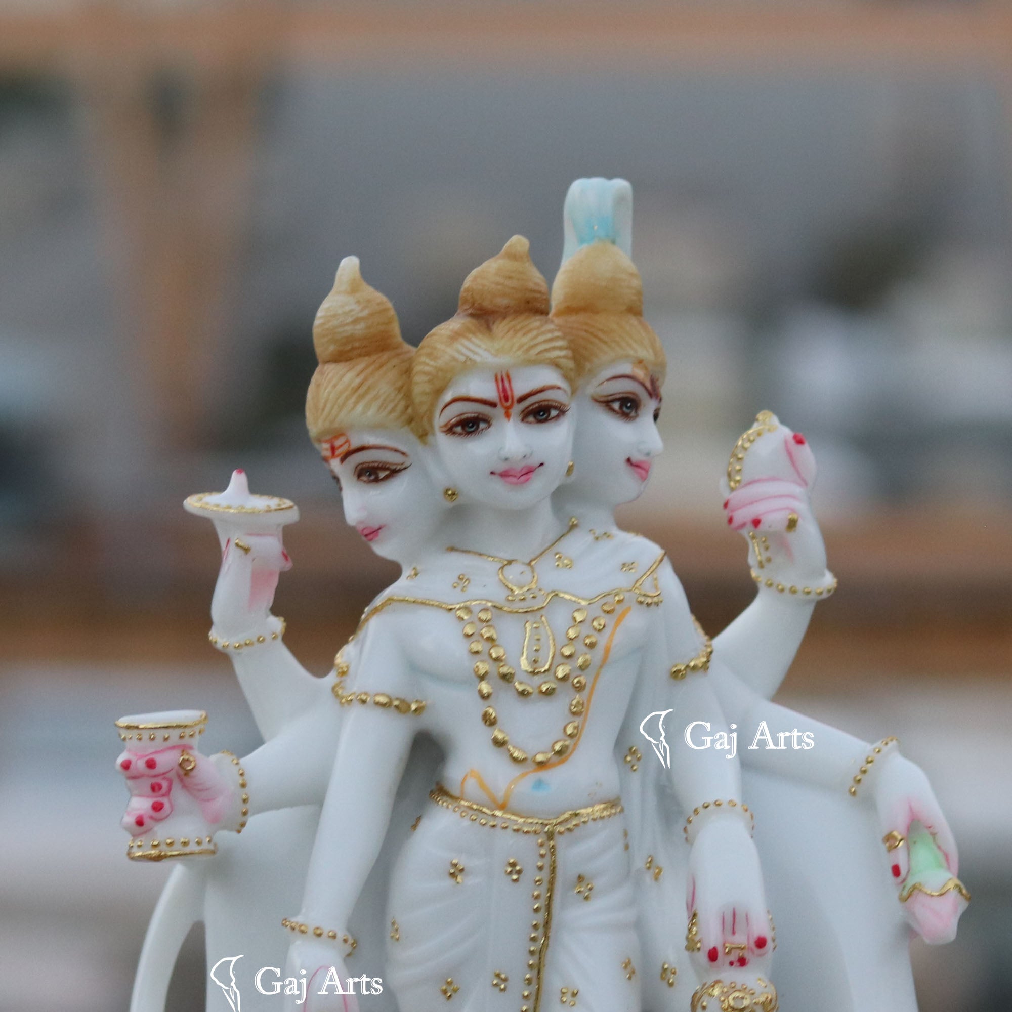 White Marble Ethiopia Dattatreya Idol | 12 Inch