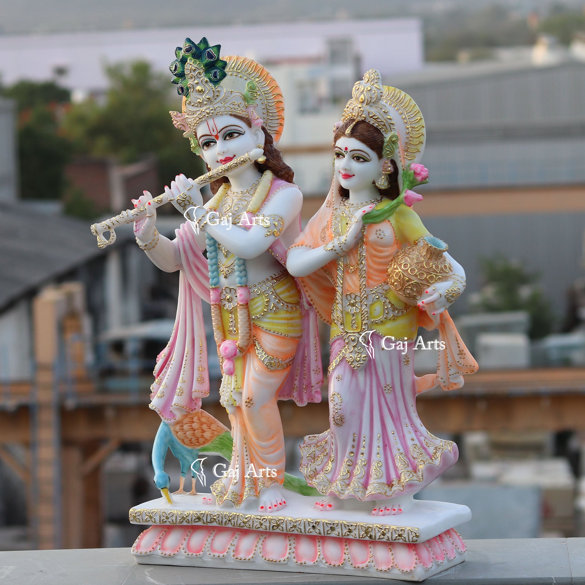White Marble Ethiopia Radha Krishna Jodi Idol | 27 Inch