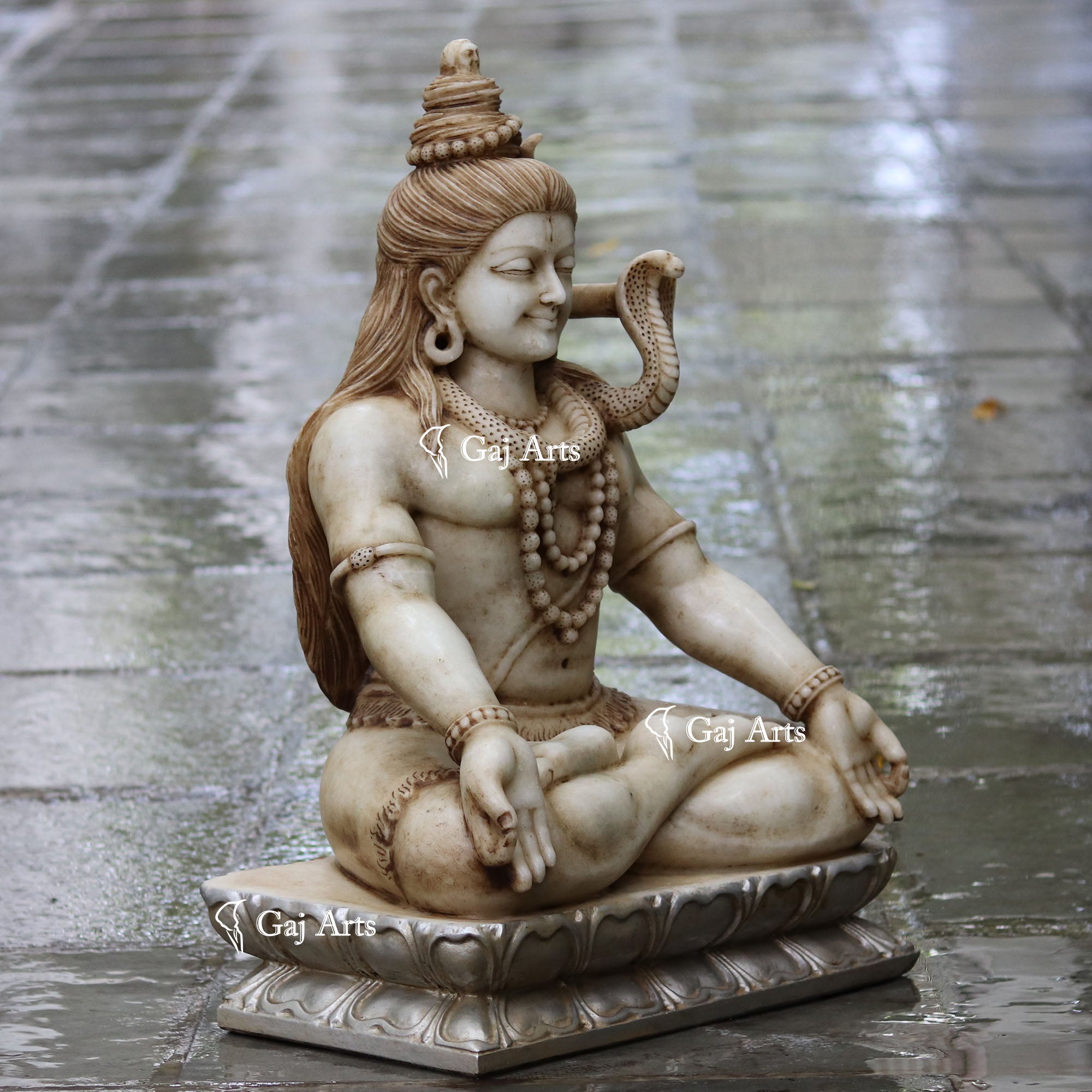 White antique finishing Marble Shiva Statue | 30 Inch