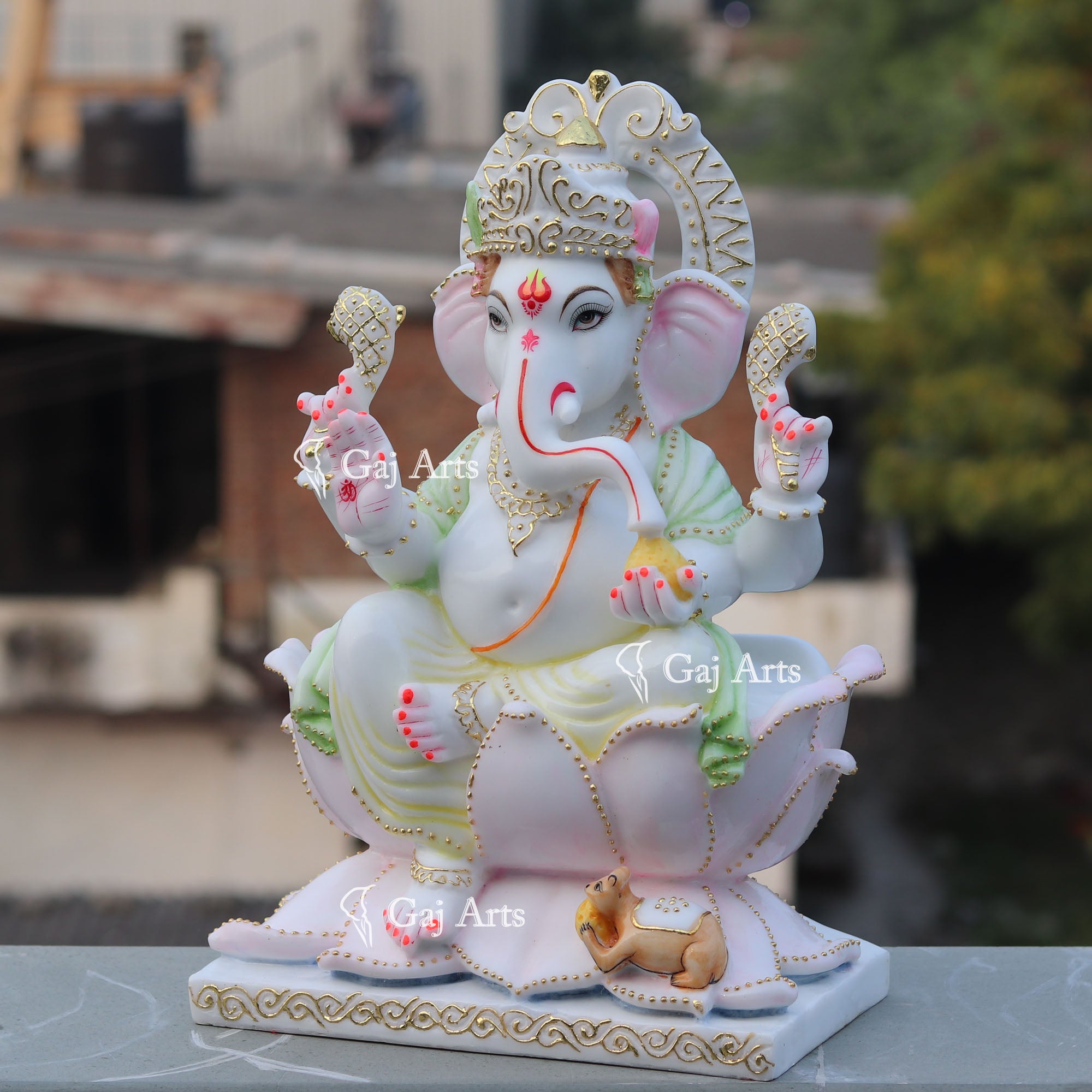 White Marble Ethiopia Ganesh Idol | 18 Inch