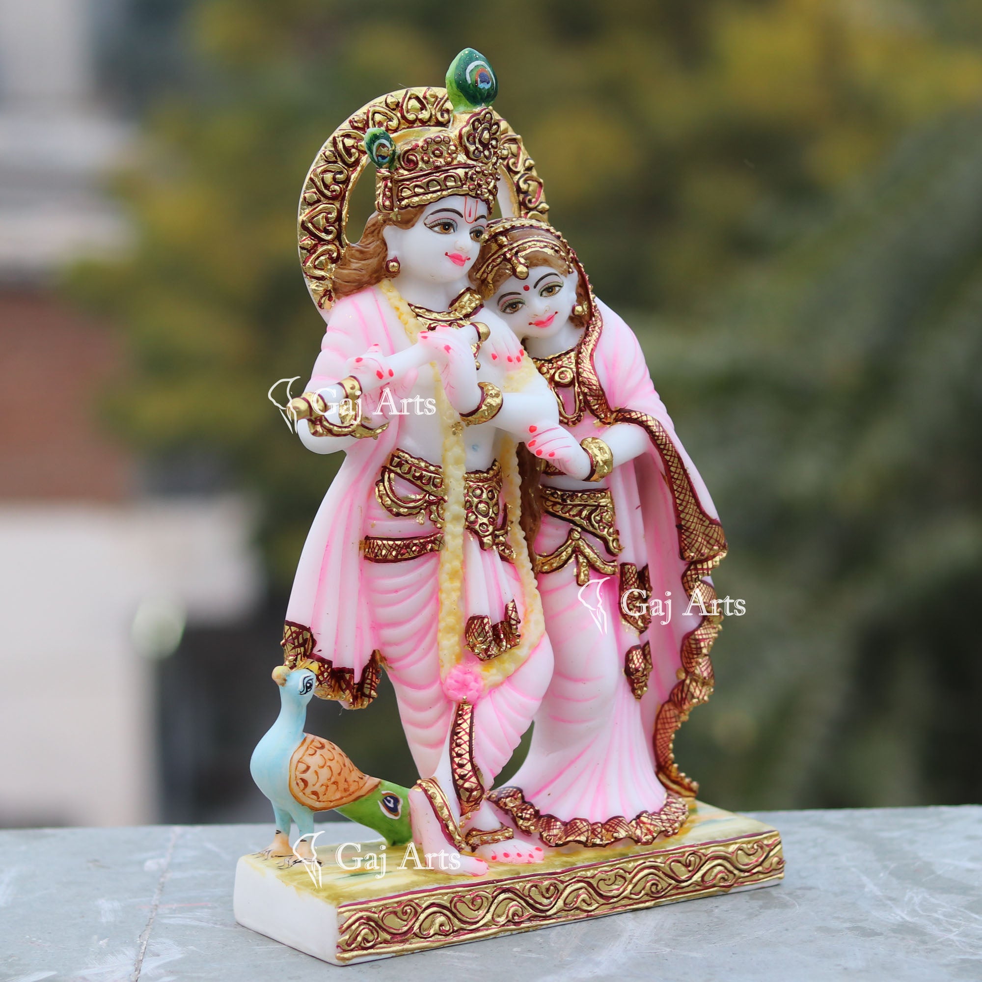 White Natural Marble Radha Krishna Jodi Idol | 12 Inch
