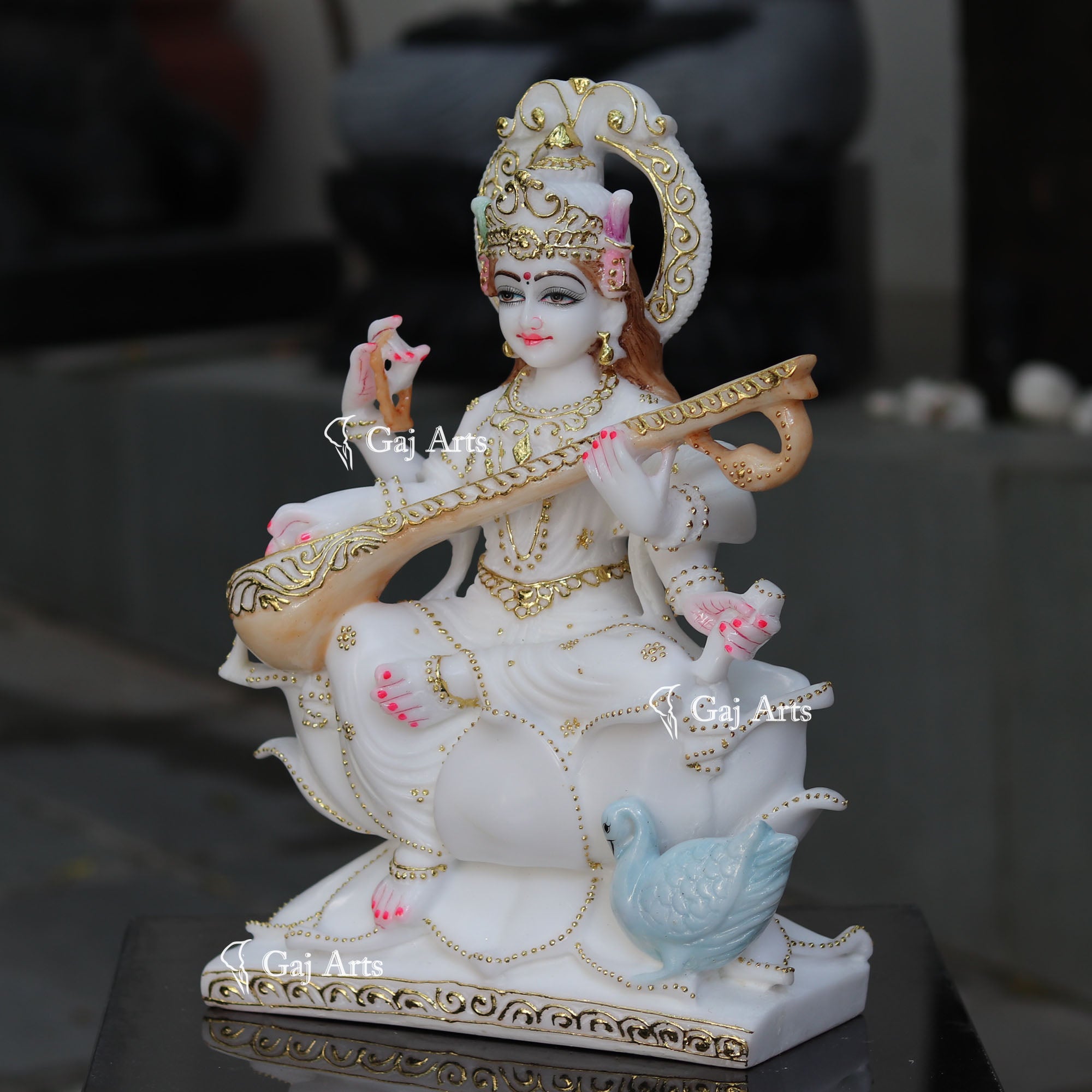 White Marble Saraswati Ji Idol | 18 Inch