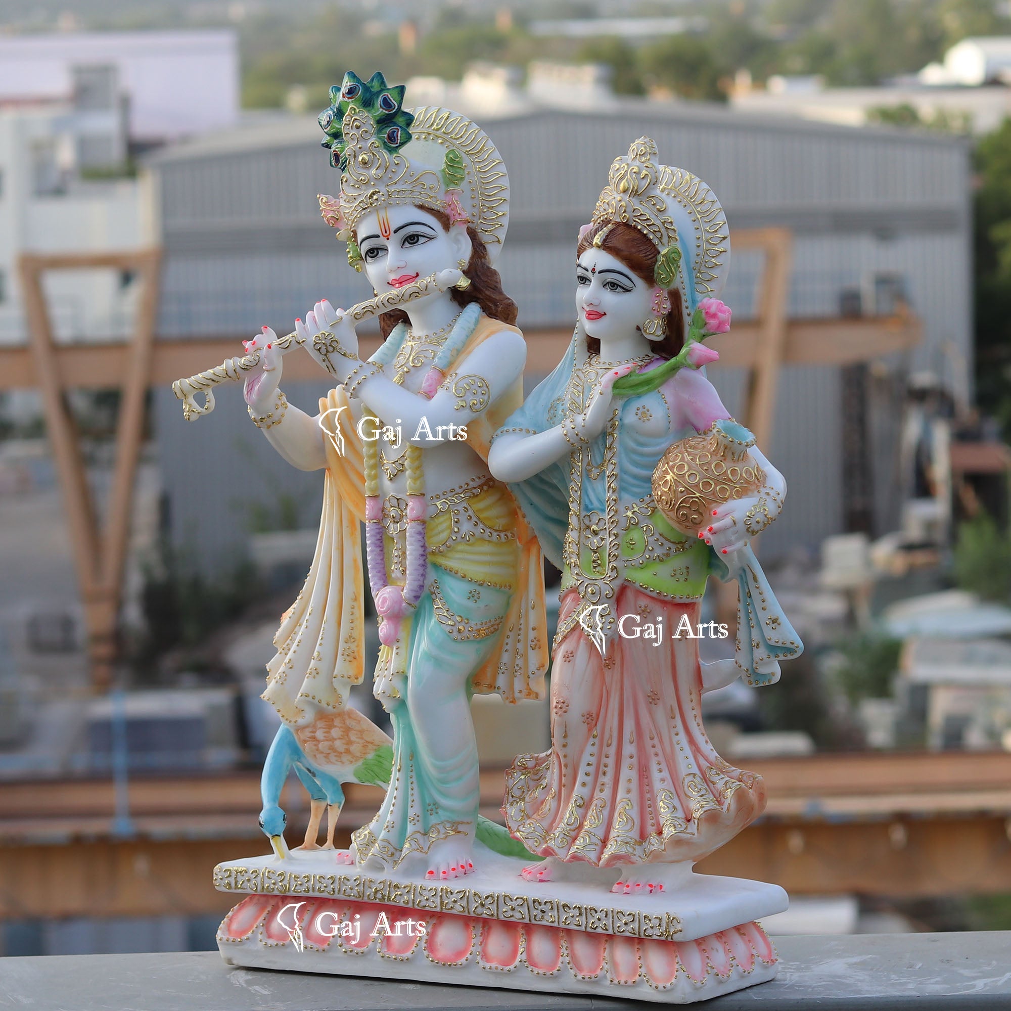 White Marble Ethiopia Radha Krishna Jodi Idol | 27 Inch