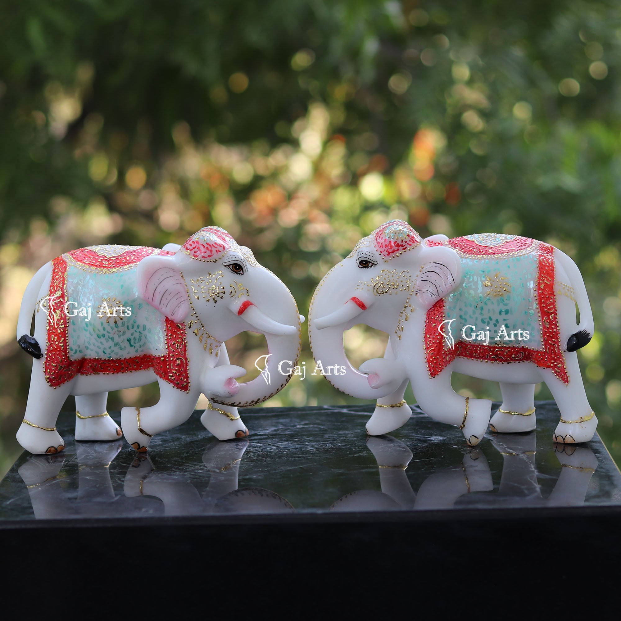 White Ethiopia Marble Elephant Statue | 9 Inch