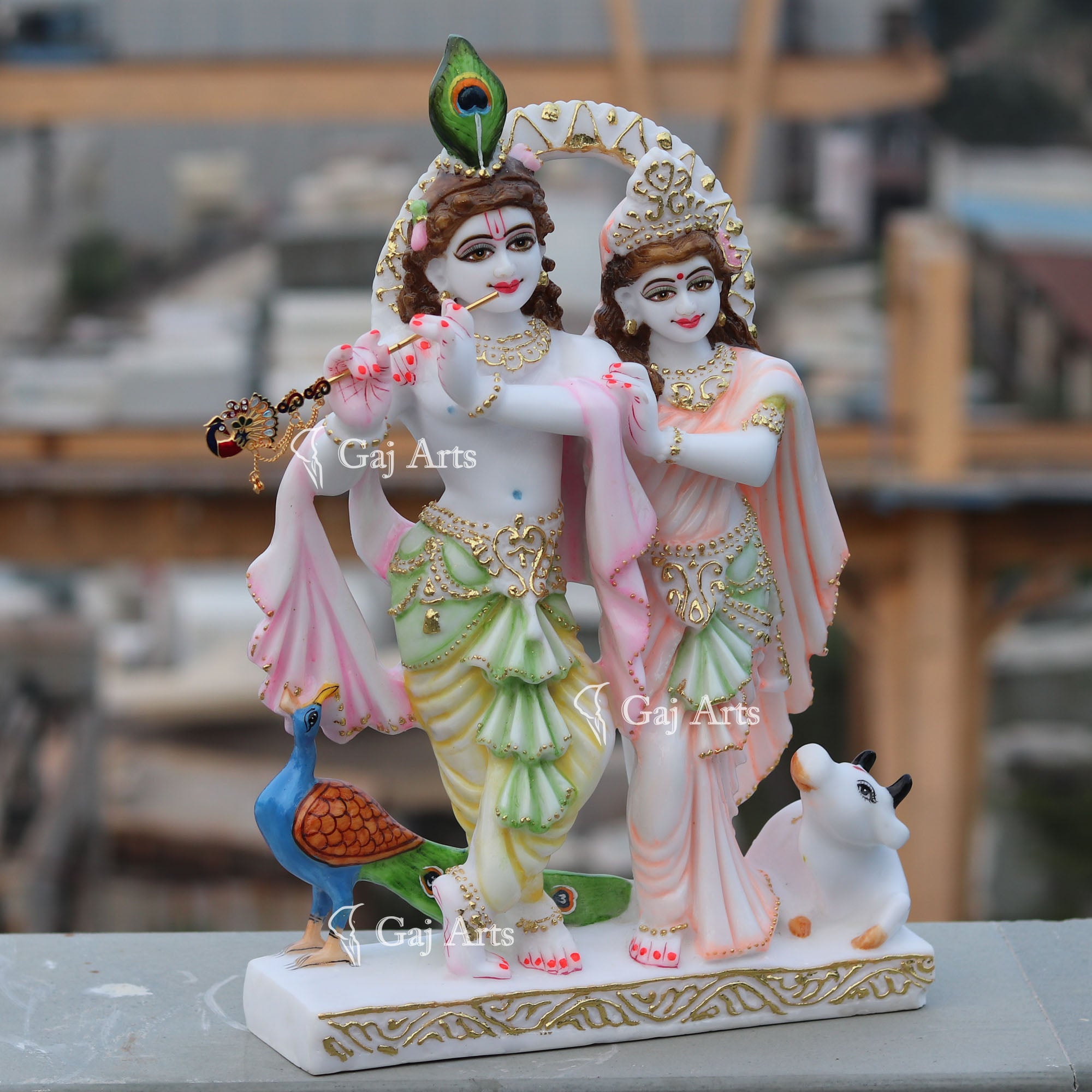 White Marble Ethiopia Radha Krishna Jodi Idol | 18 Inch