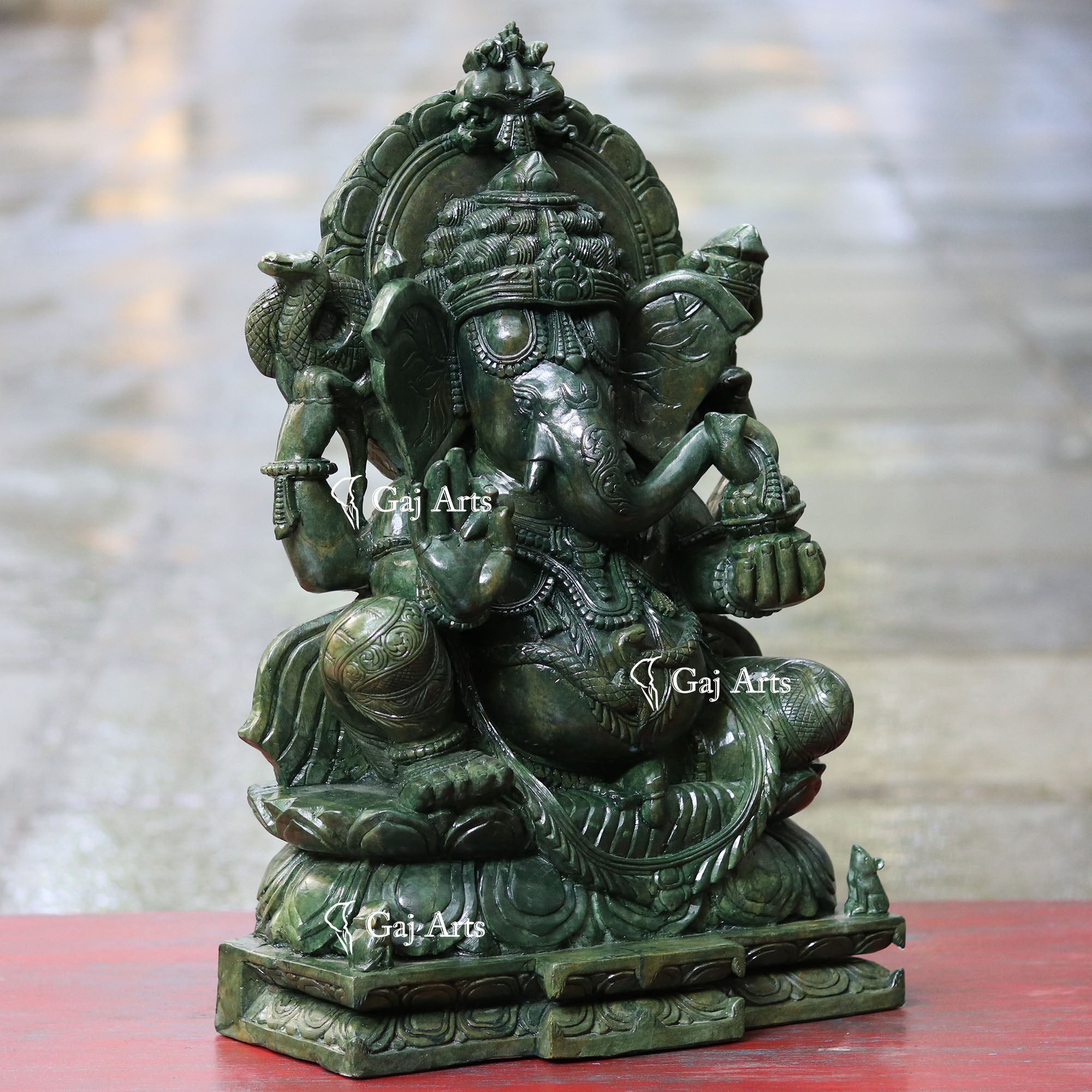 Natural Green Quartz Ganesh Statue | 18 Inch