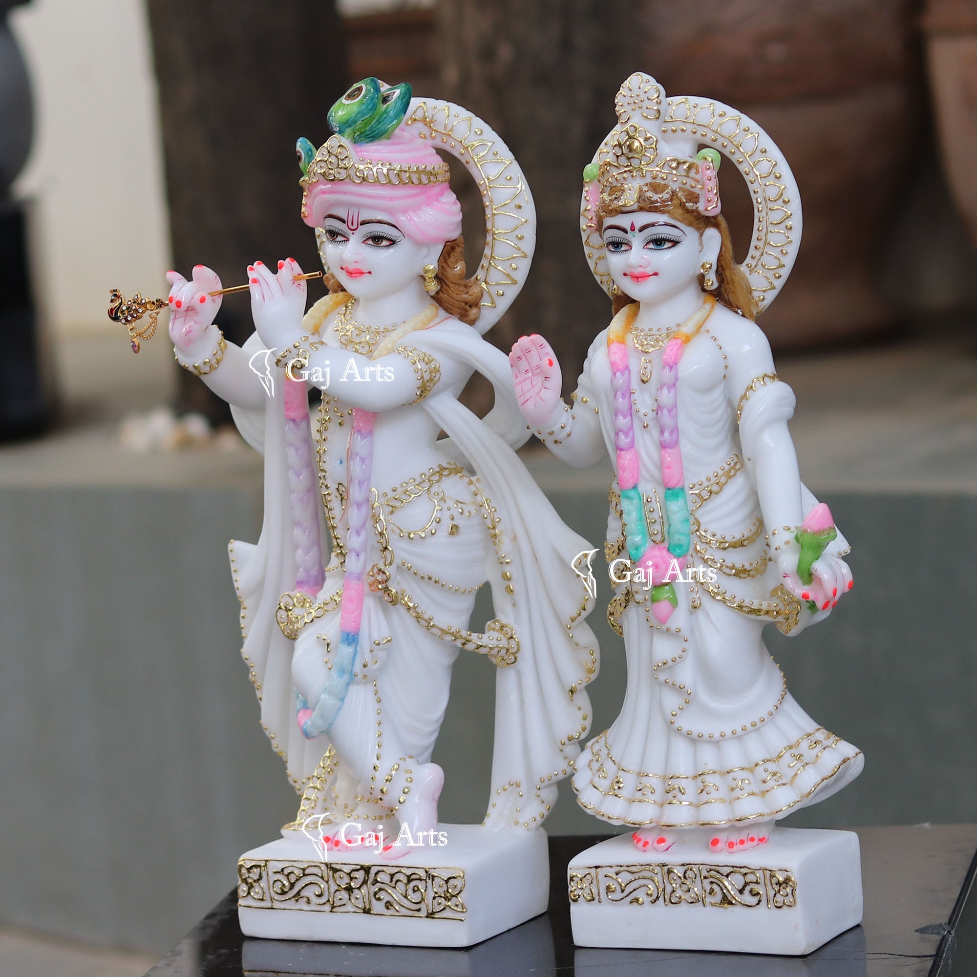 White Marble Ethiopia Radha Krishna Statue | 18 Inch