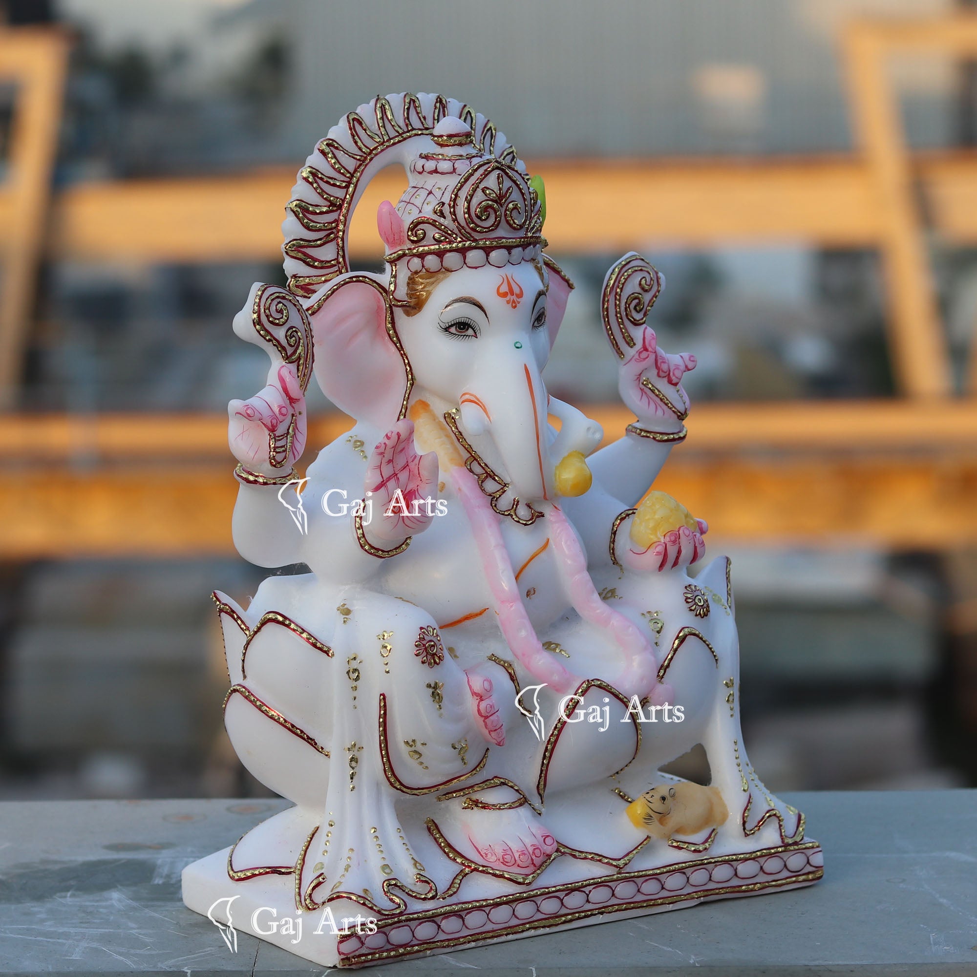 White Marble Ethiopia Ganesh Idol | 12 Inch