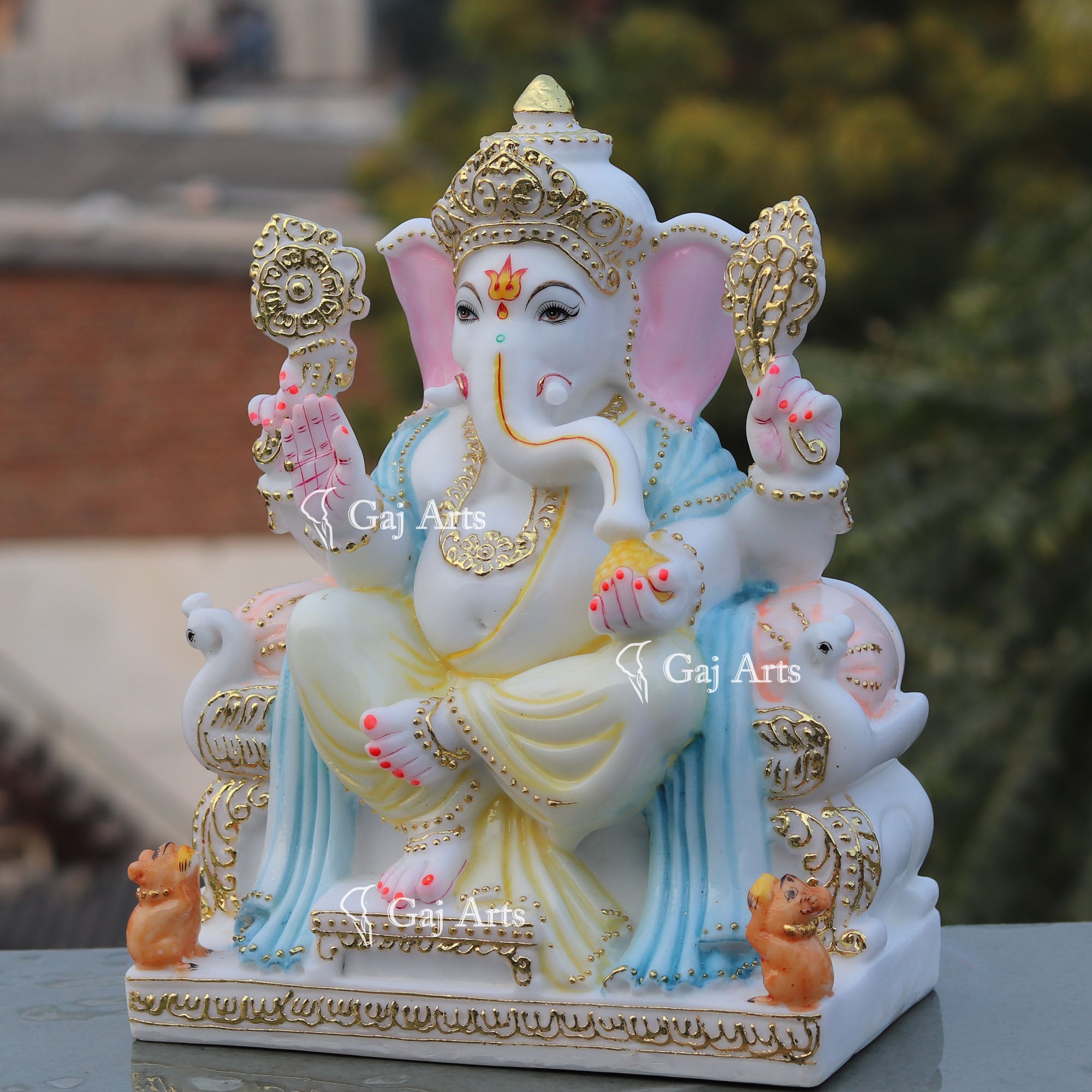 White Marble Ethiopia Ganesh Idol | 15 Inch