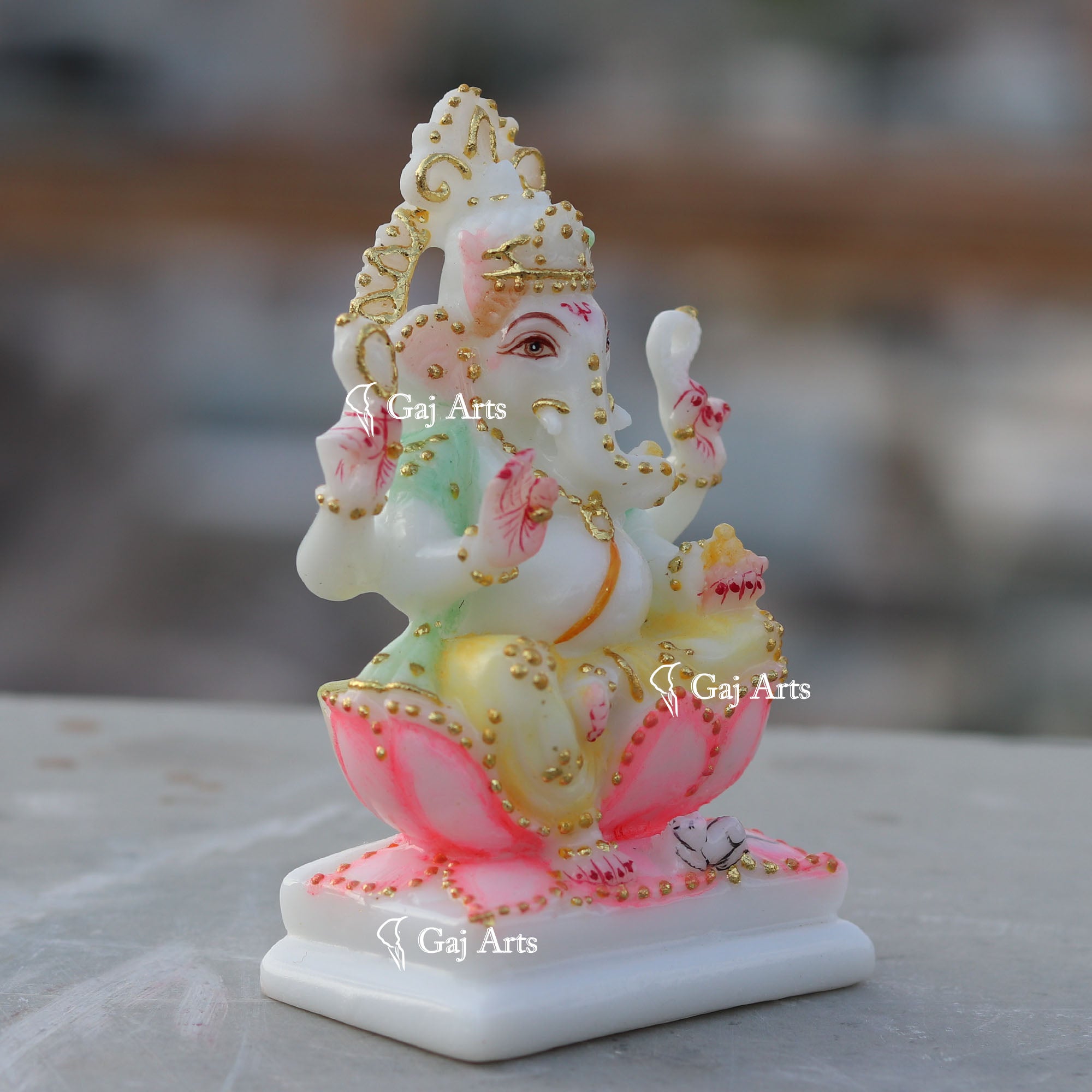 White Ethiopia Marble Ganesh Murti | 4 Inch