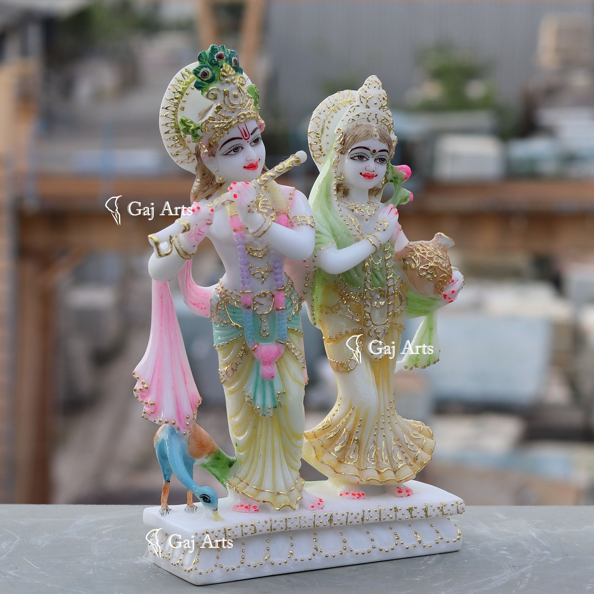 White Marble Ethiopia Radha Krishna Jodi Idol | 12 Inch