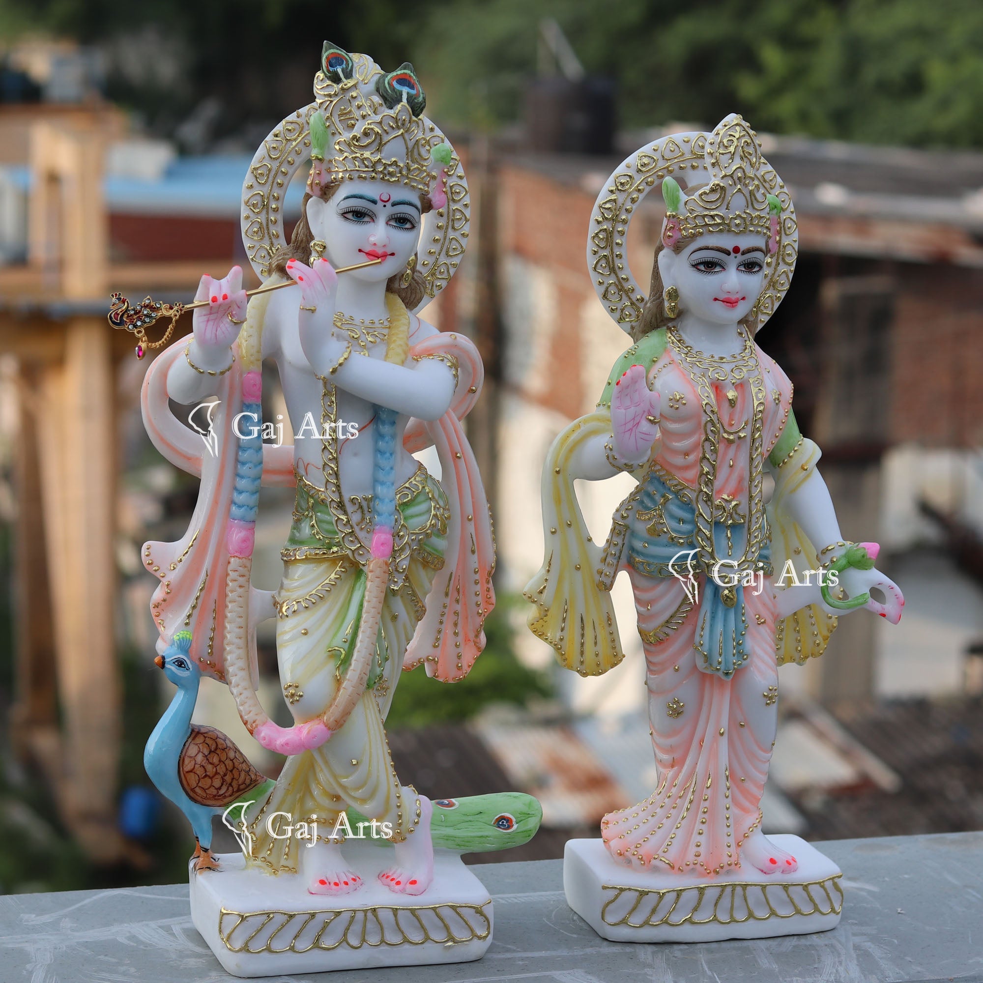 White Marble Ethiopia Radha Krishna Statue | 18 Inch