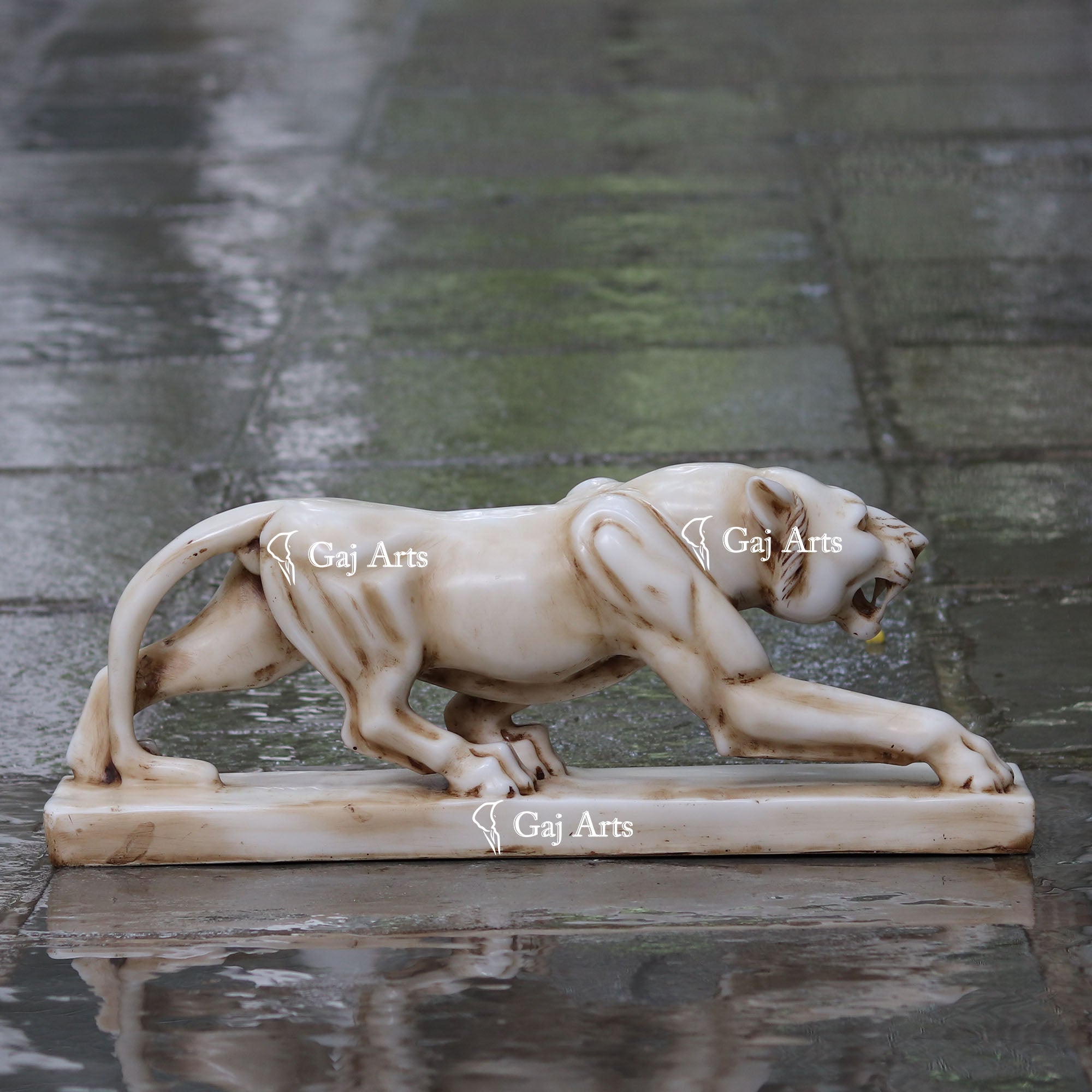 White Ethiopia Marble Panther Sculpture | 24 Inch