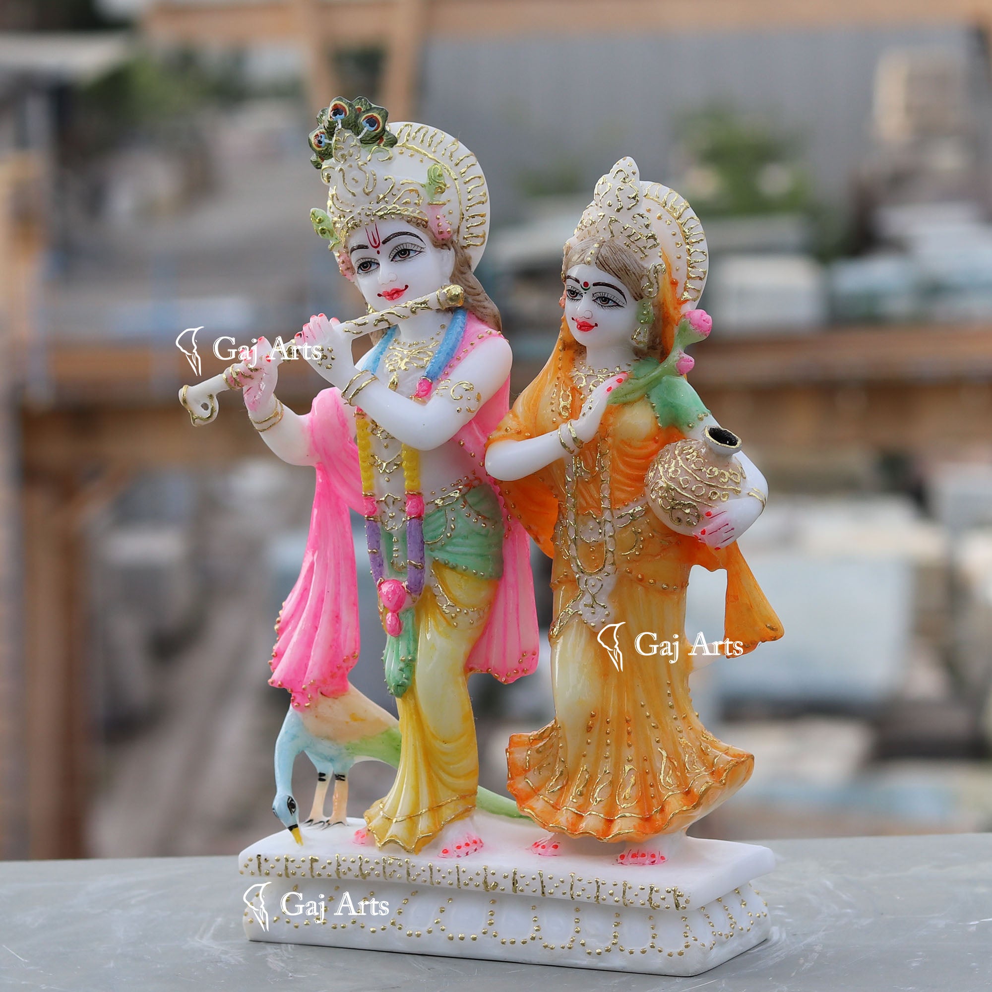 White Marble Ethiopia Radha Krishna Jodi Idol | 12 Inch