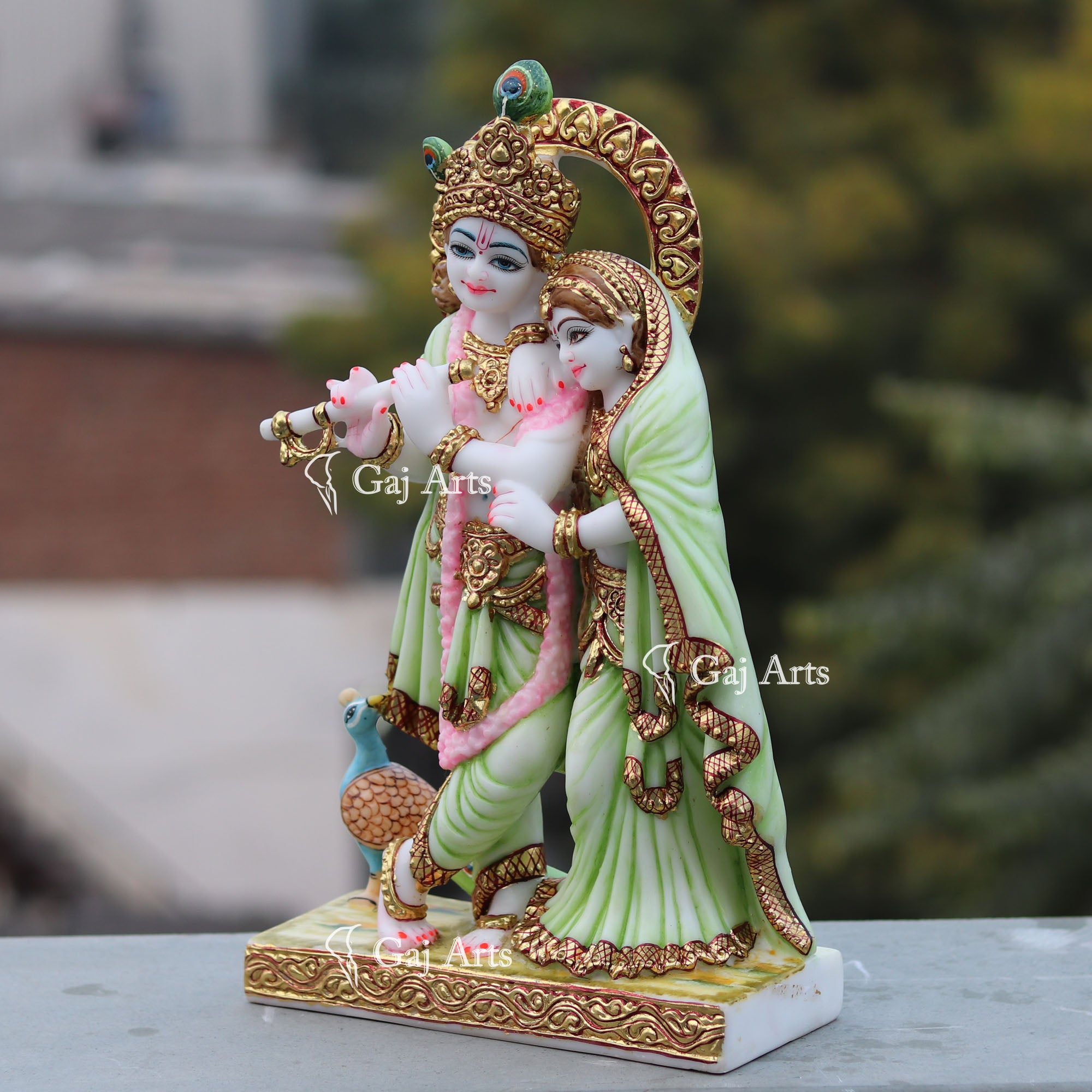 White Marble Ethiopia Radha Krishna Jodi Statue | 15 Inch