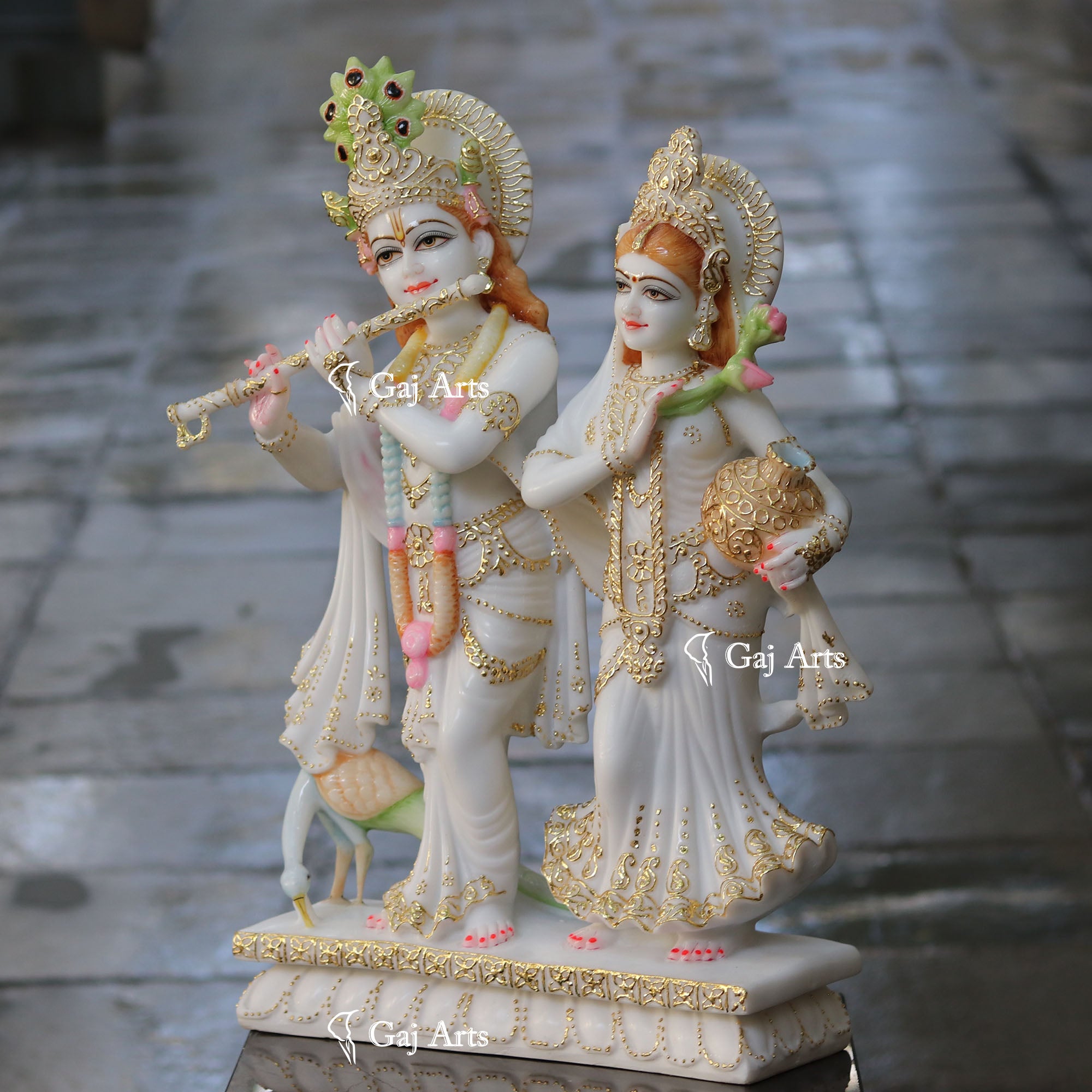 White Marble Ethiopia Radha Krishna Jodi Idol | 27 Inch