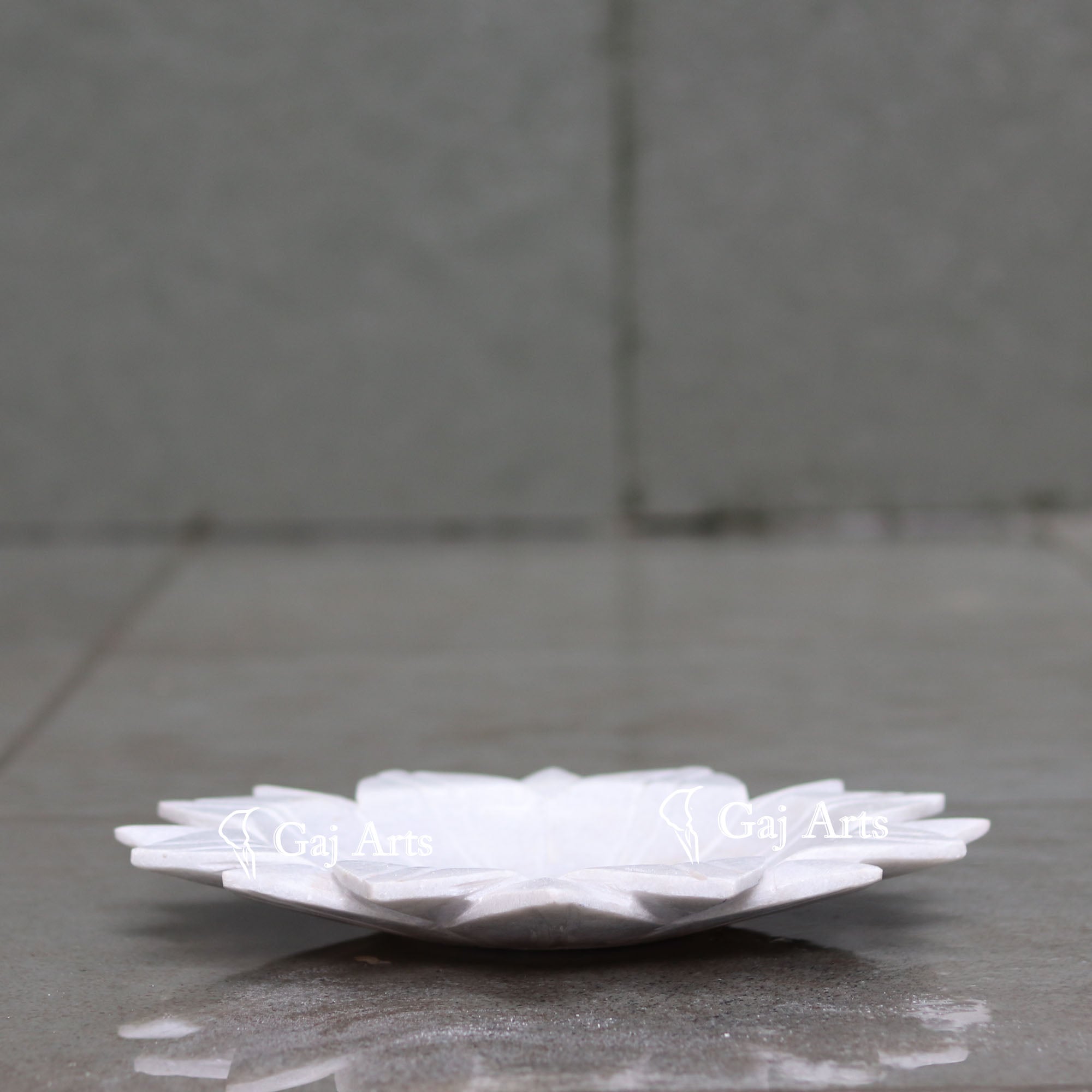 Designer White Marble Flower Bowl | 12 Inch